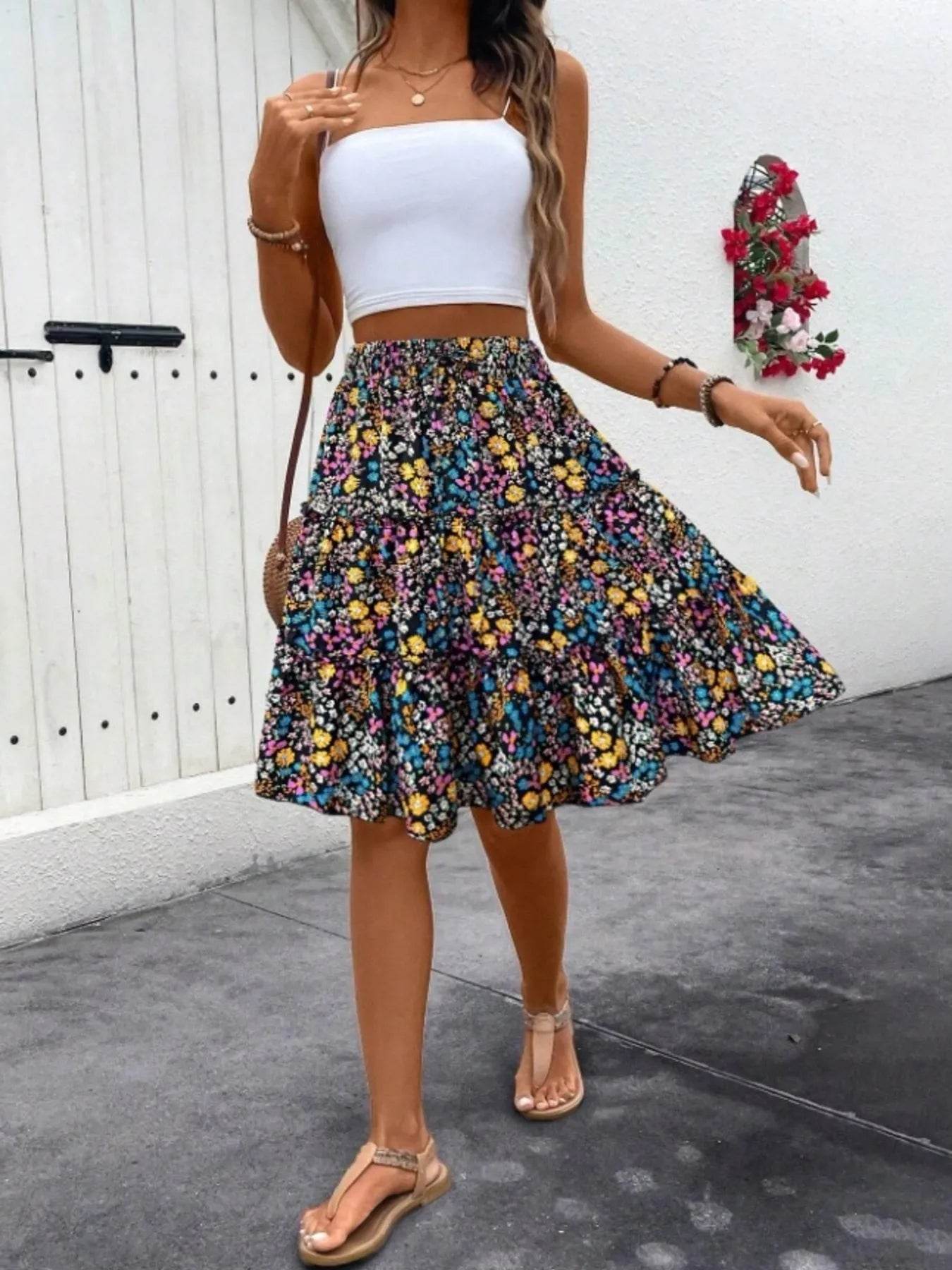 Floral Print Midi Skirt - Ultim8 Designs 4 U