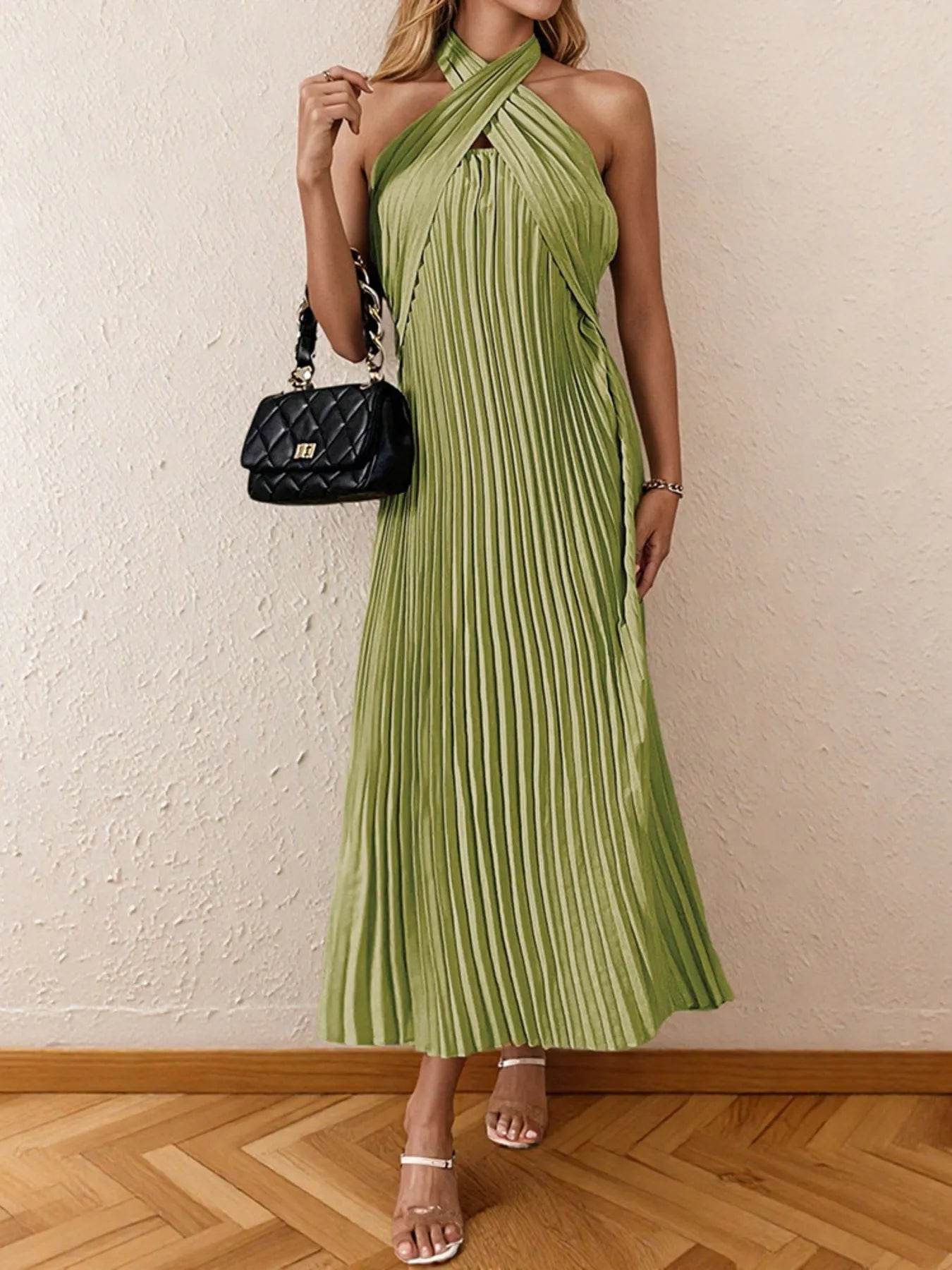 Pleated Halter Neck Midi Dress - Ultim8 Designs 4 U