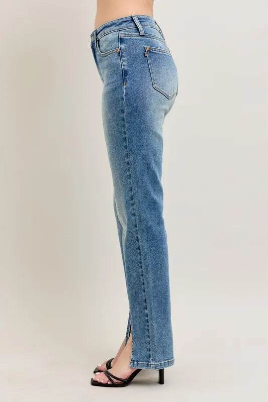 Judy Blue Full Size High Waist Vintage Wash Front Seam & Slit Straight Plus Size - Ultim8 Designs 4 U