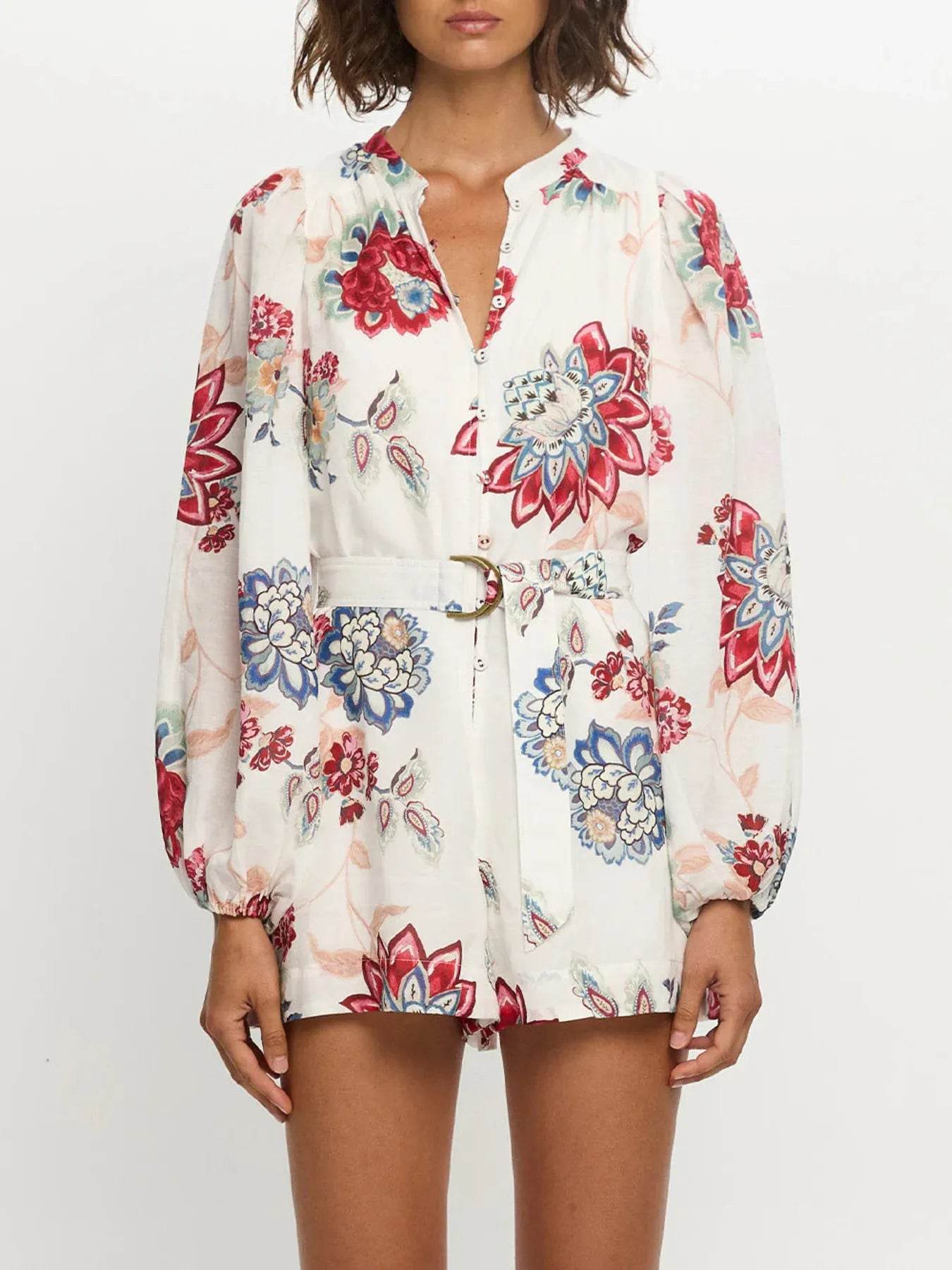 Floral Print Long Sleeve Romper - Ultim8 Designs 4 U
