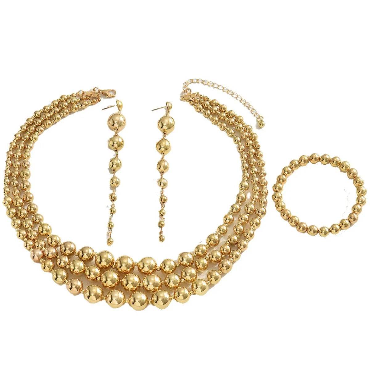 18K Stainless Steel Beaded Multi-Layered Necklace Bracelet Earrings Jewelry Set - Ultim8 Designs 4 U
