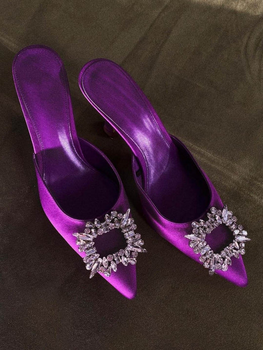 Temperament Snow Diamond Rhinestone Satin Leather Mid Heel - Ultim8 Designs 4 U