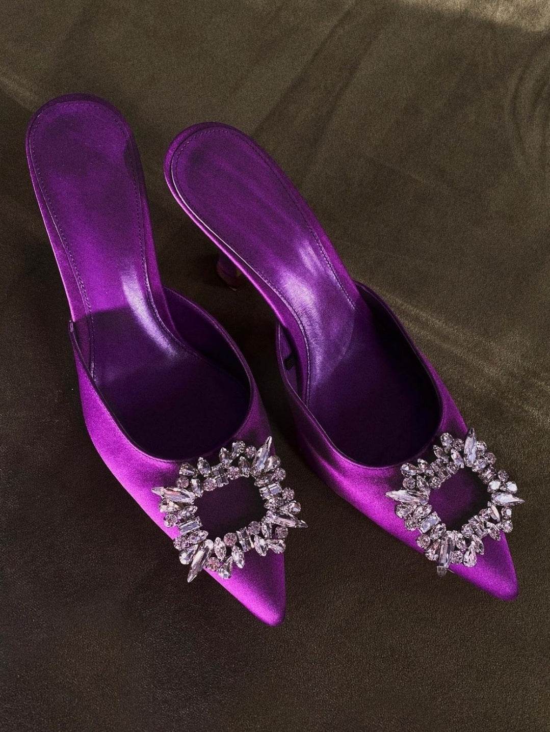 Temperament Snow Diamond Rhinestone Satin Leather Mid Heel - Ultim8 Designs 4 U