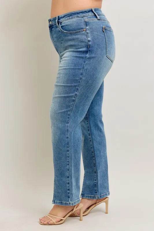 Judy Blue Full Size High Waist Vintage Wash Front Seam & Slit Straight Plus Size - Ultim8 Designs 4 U