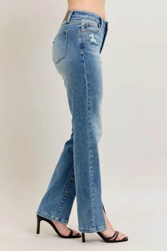 Judy Blue Full Size High Waist Vintage Wash Front Seam & Slit Straight Plus Size - Ultim8 Designs 4 U