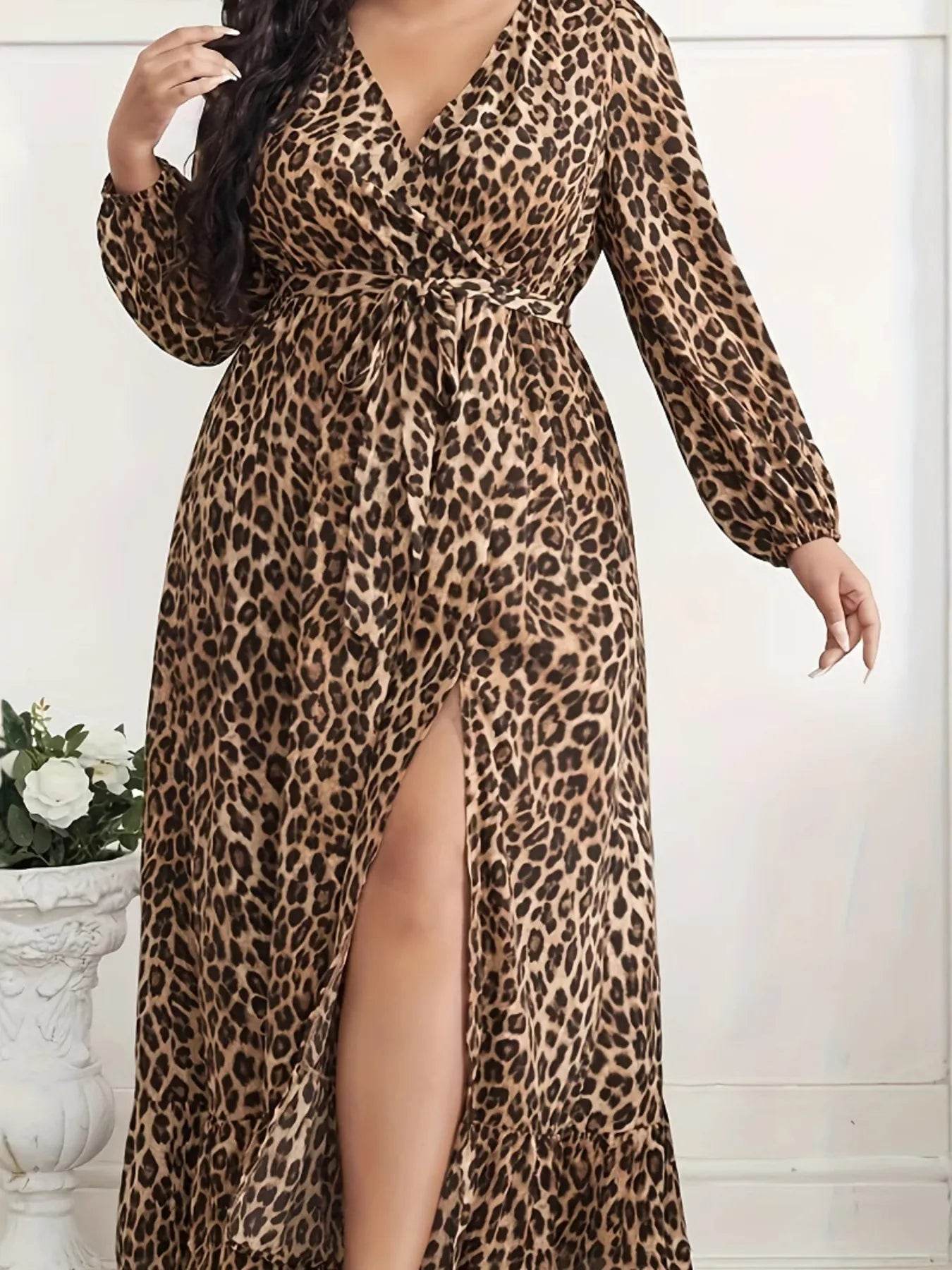 Plus Size Leopard Print Surplice Maxi Dress - Ultim8 Designs 4 U