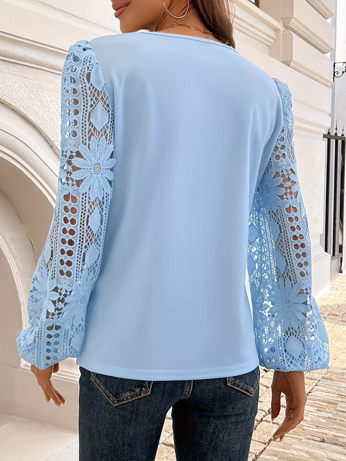 Asymmetrical Lace Long Sleeve Blouse - Ultim8 Designs 4 U