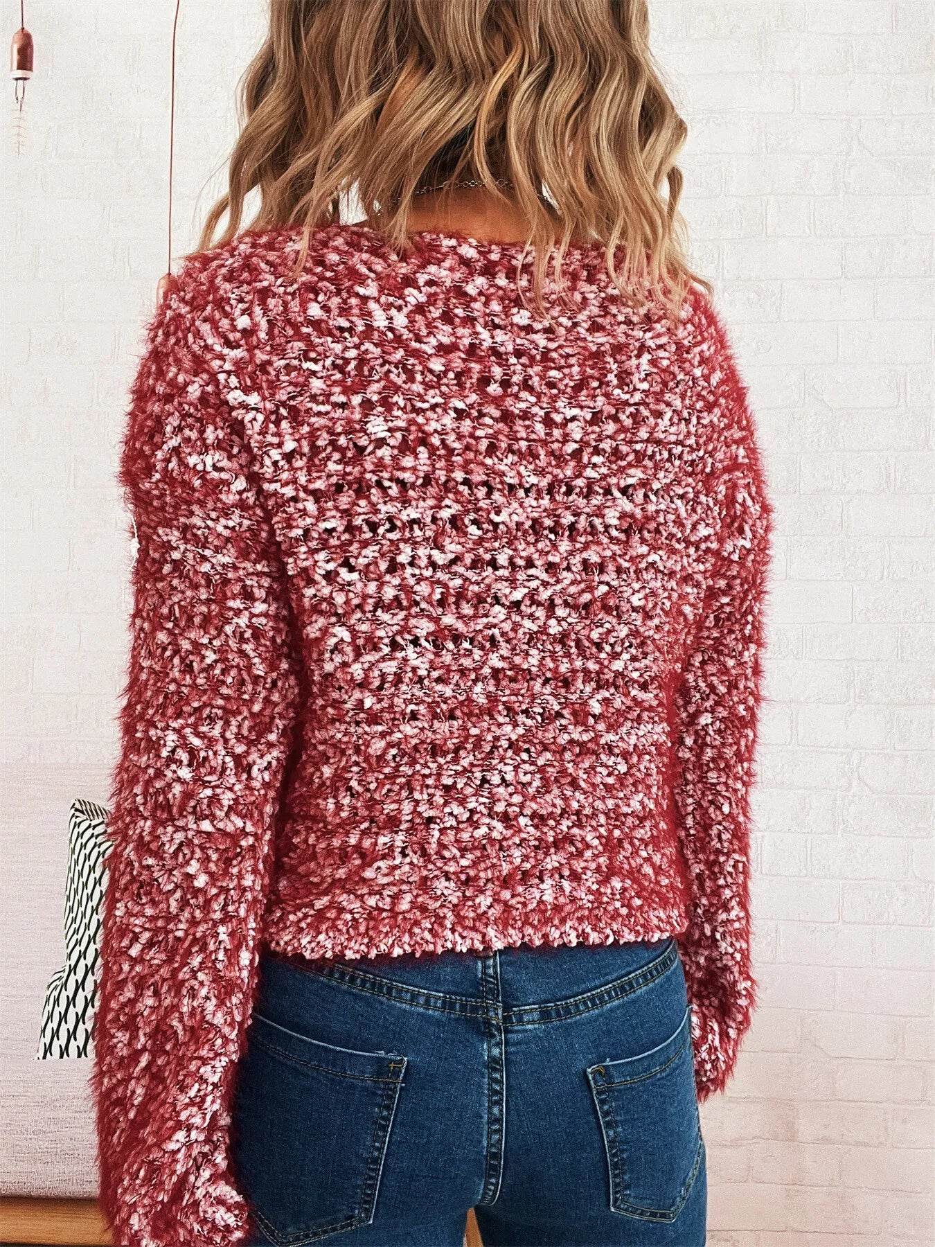 Crochet Round Neck Dropped Shoulder Sweater - Ultim8 Designs 4 U