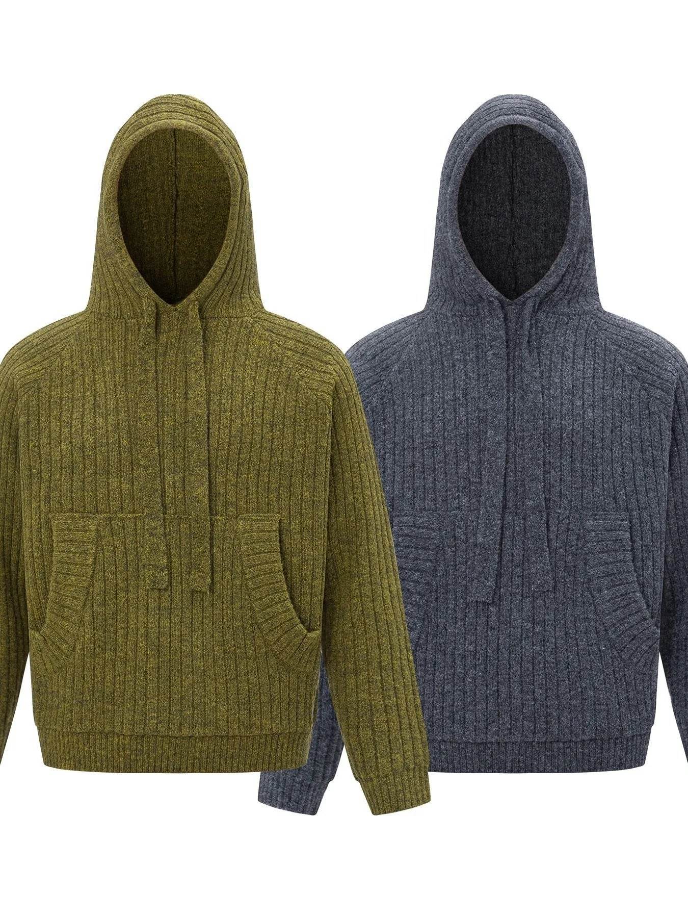 Men's Drawstring Ribbed Hooded Sweater - Ultim8 Designs 4 U