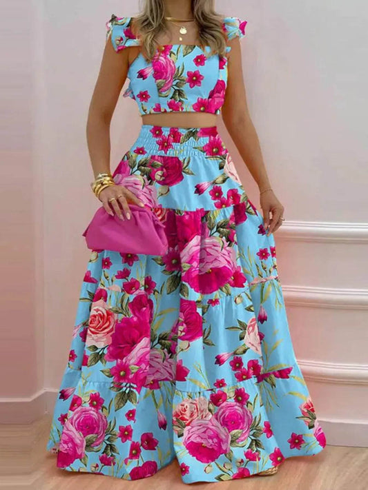 Full Size Ruffled Cami and Tiered Maxi Skirt Set Plus Size - Ultim8 Designs 4 U