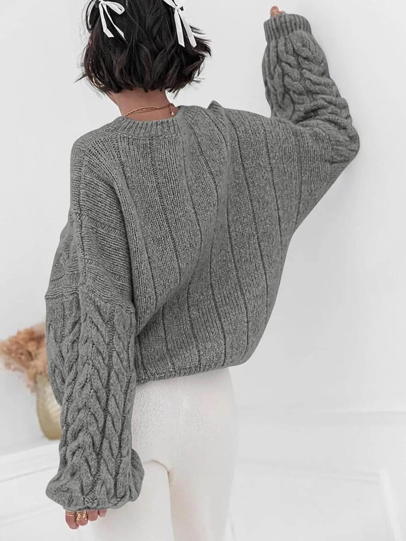 Cable Knit Long Sleeve Sweater - Ultim8 Designs 4 U
