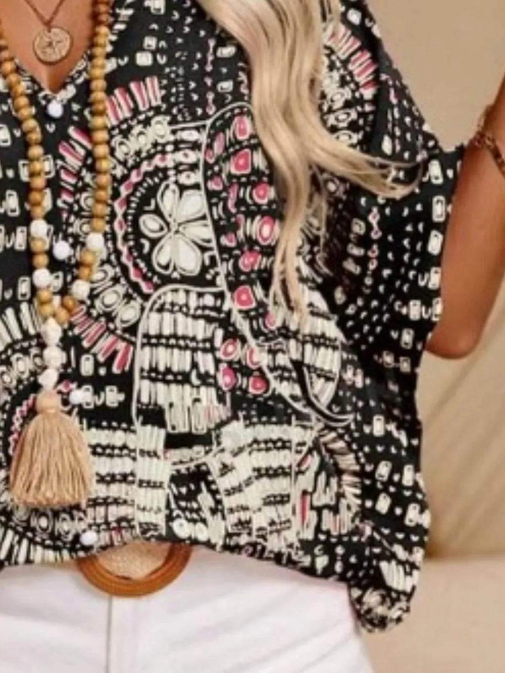 Printed V-Neck Half Sleeve Top - Ultim8 Designs 4 U