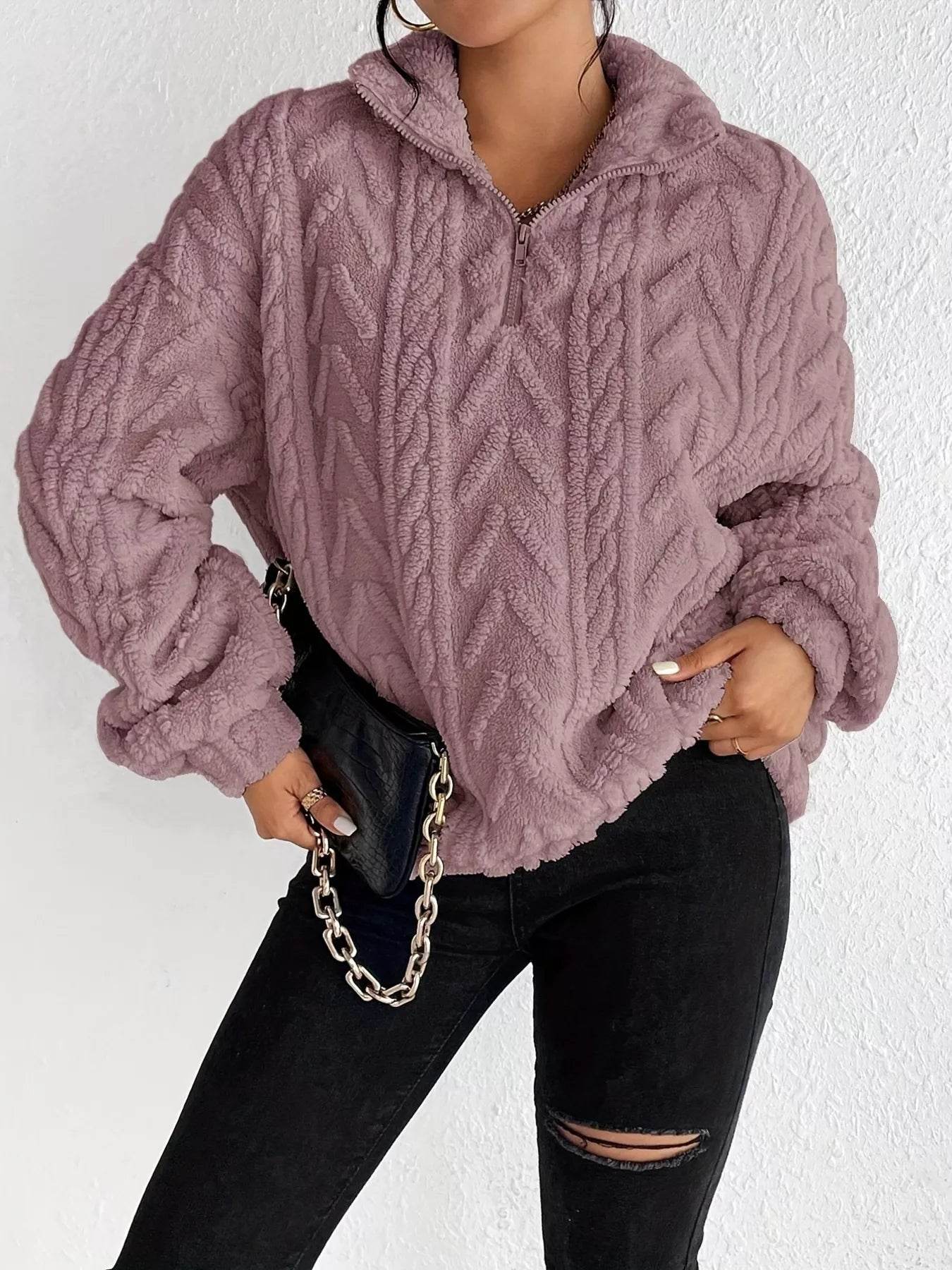 Quarter Zip Dropped Shoulder Sherpa Sweatshirt - Ultim8 Designs 4 U