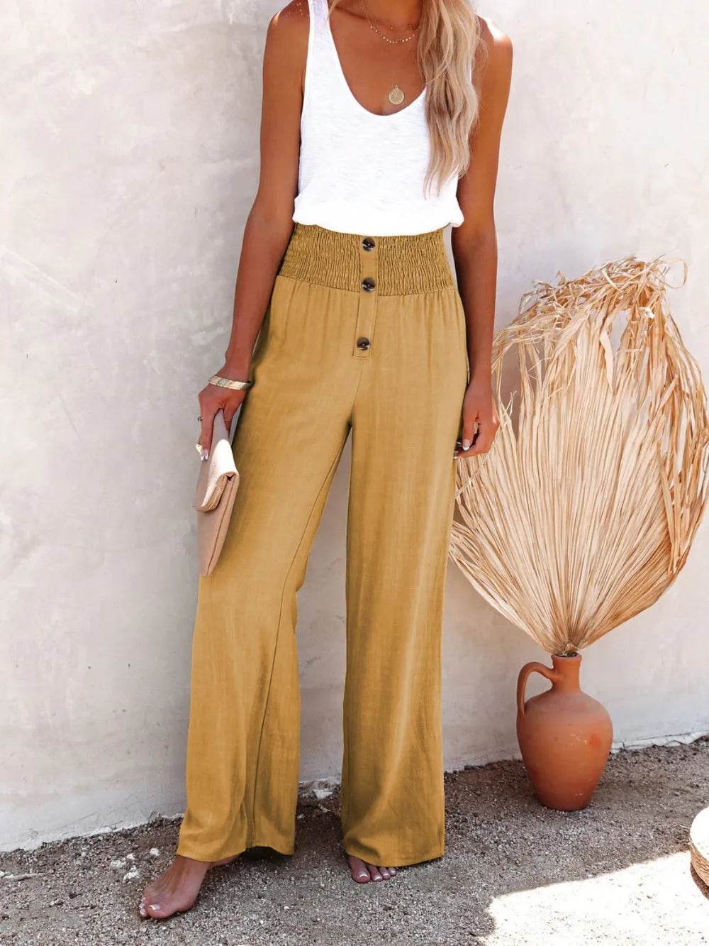 Full Size Decorative Button High Waist Pants - Ultim8 Designs 4 U
