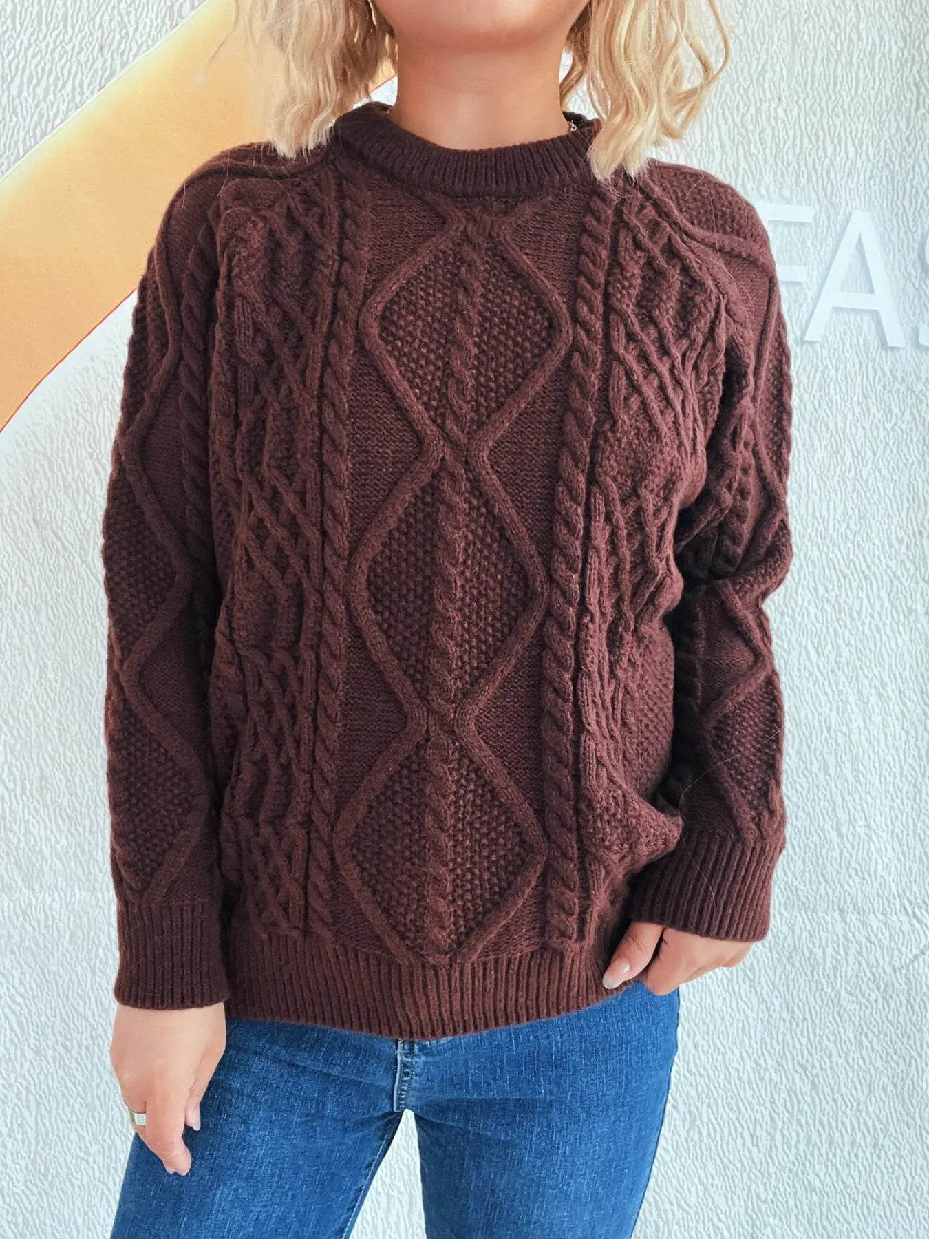 Cable Knit Long Sleeve Sweater - Ultim8 Designs 4 U