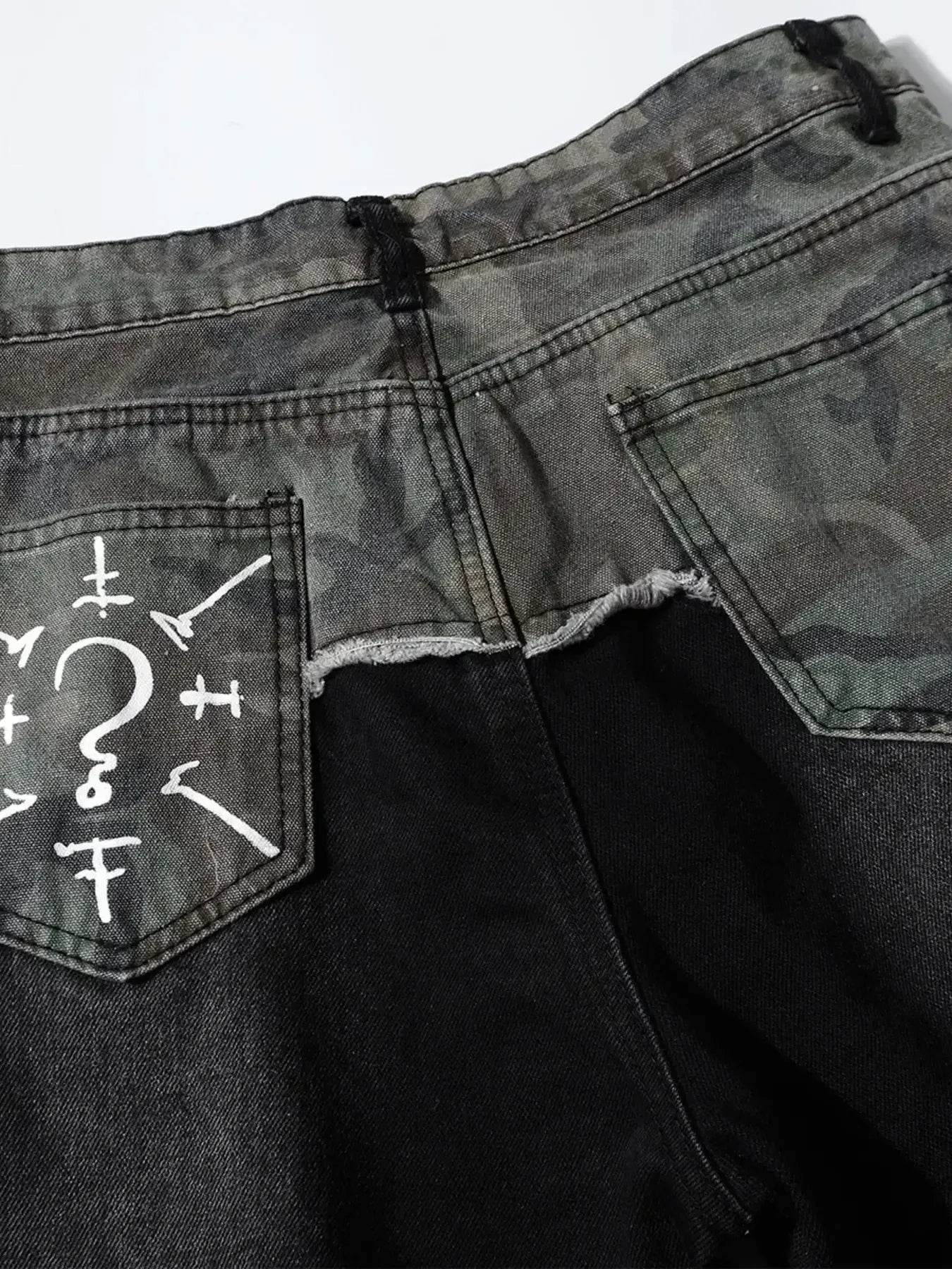 Men's Plus Size Distressed Bootcut Contrast Jeans with Raw Hem - Ultim8 Designs 4 U