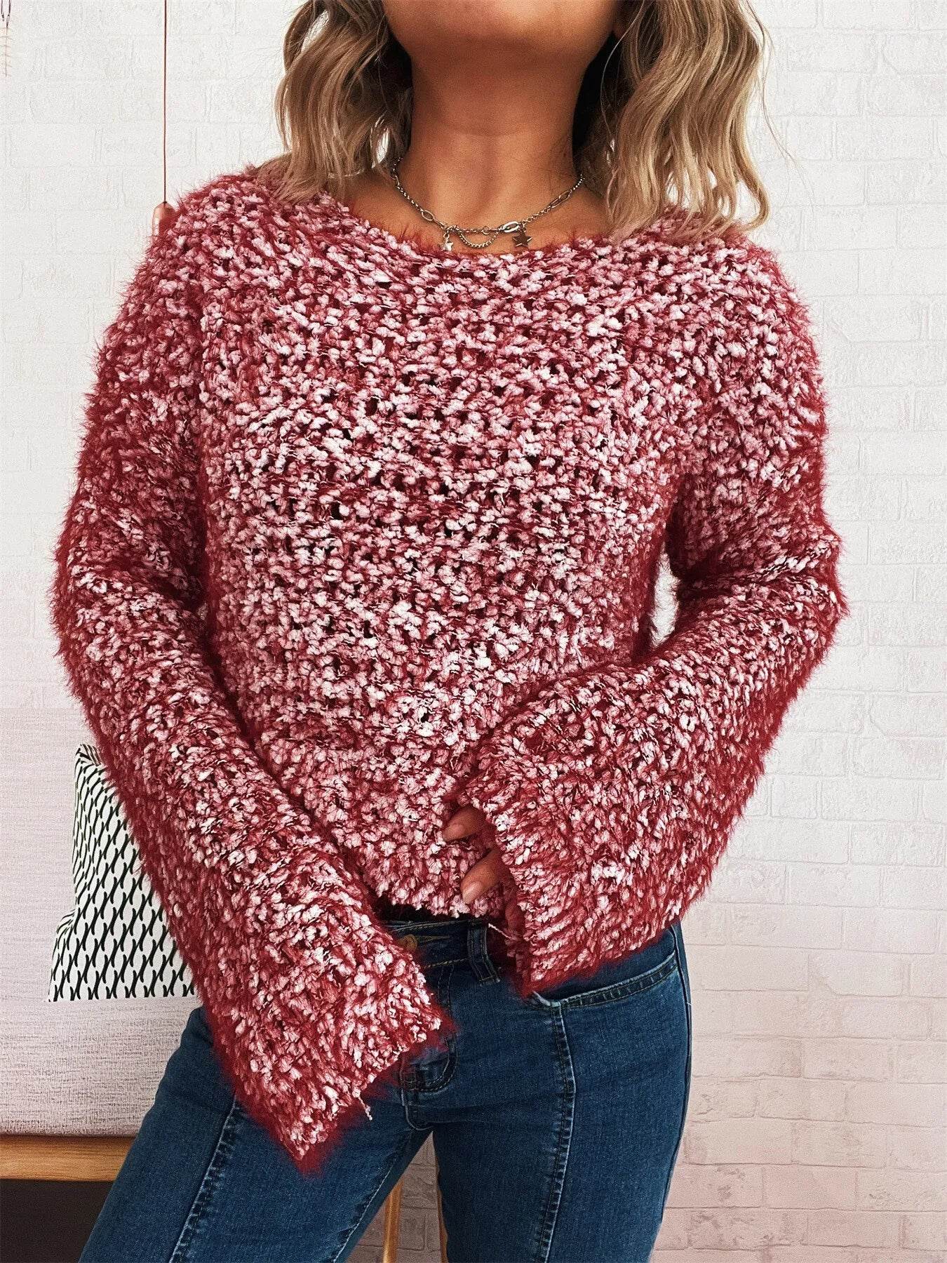 Crochet Round Neck Dropped Shoulder Sweater - Ultim8 Designs 4 U