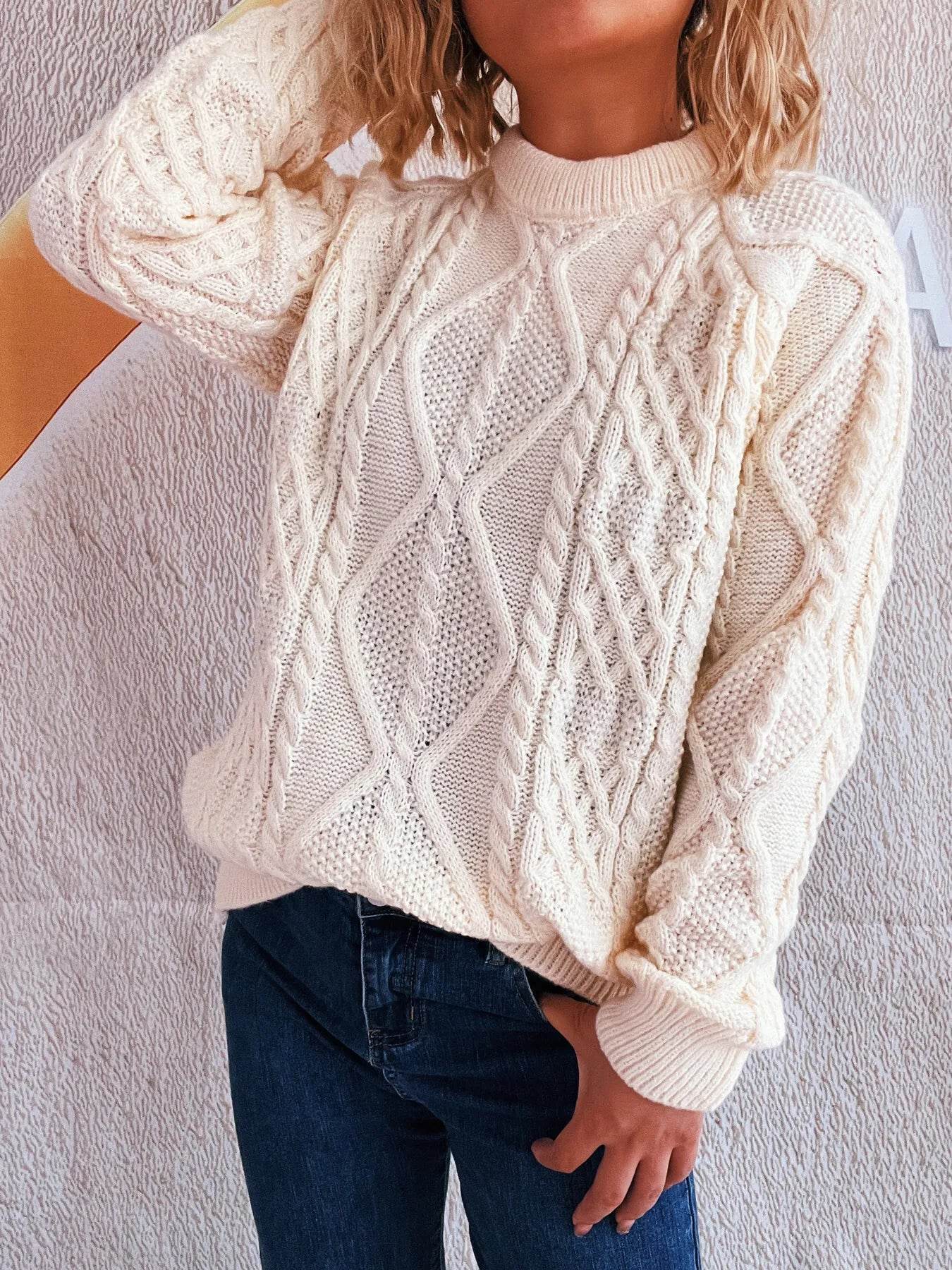 Cable Knit Long Sleeve Sweater - Ultim8 Designs 4 U
