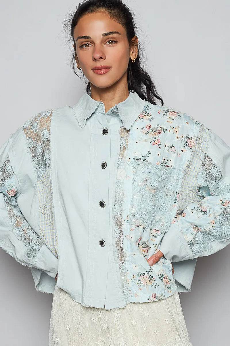 POL Floral Long Sleeve Shirt with Lace Panel Details - Ultim8 Designs 4 U