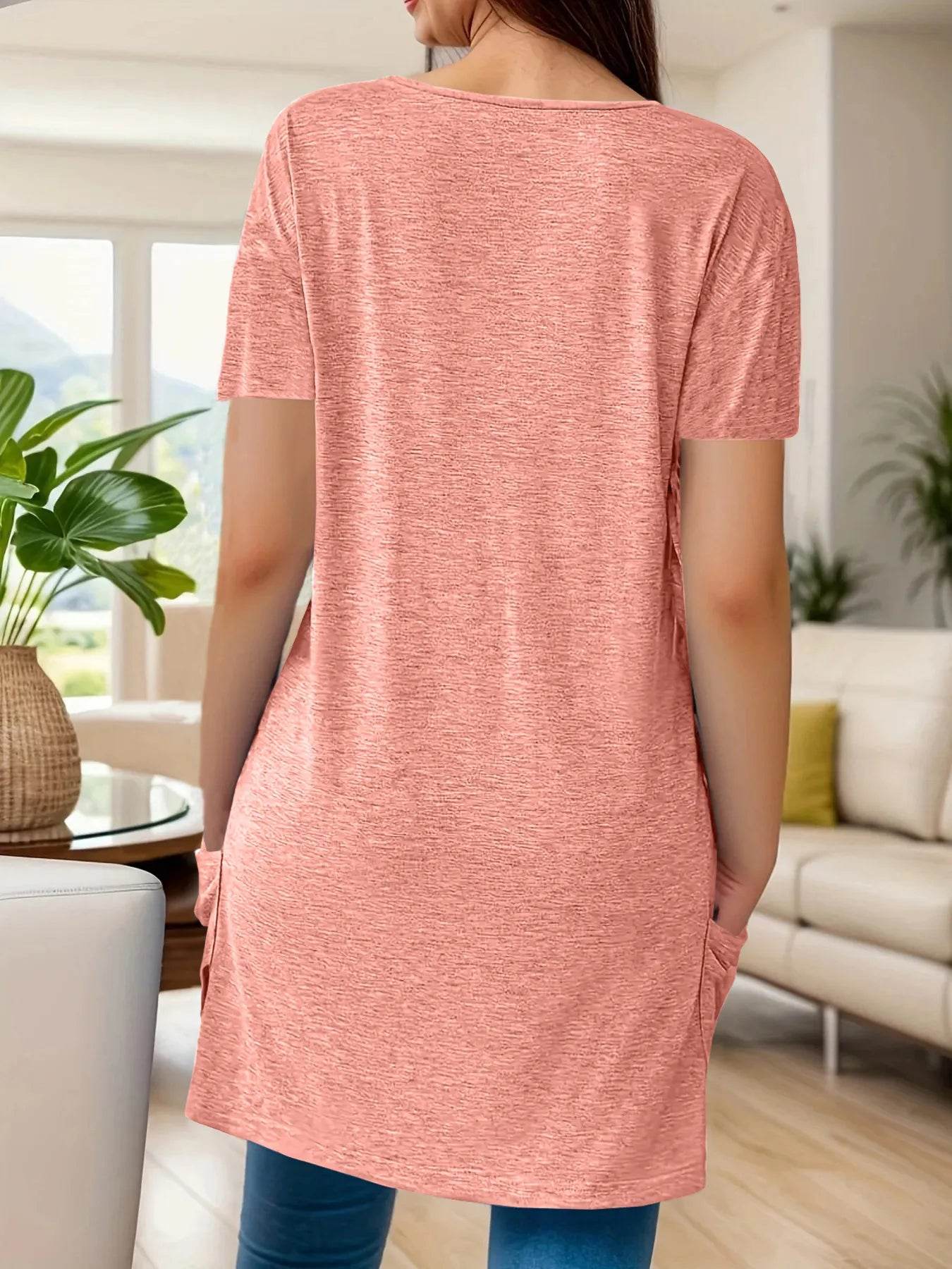 Full Size V-Neck Pocket Front Asymmetric Hem T-Shirt Plus Size - Ultim8 Designs 4 U