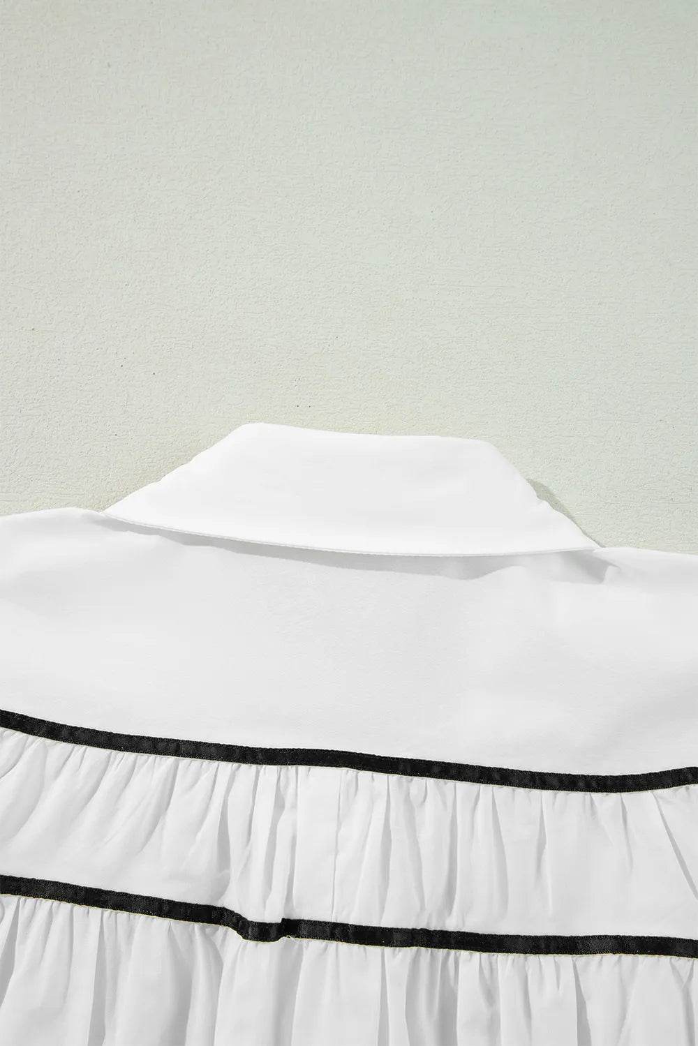 Ribbon Bowtie Collared Neck Flounce Sleeve Shirt - Ultim8 Designs 4 U