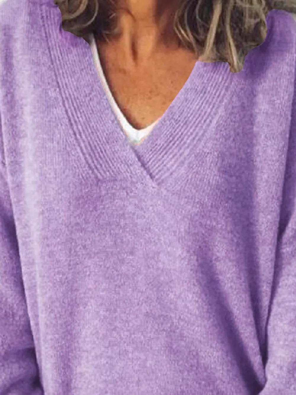 V-Neck Dropped Shoulder Sweater - Ultim8 Designs 4 U