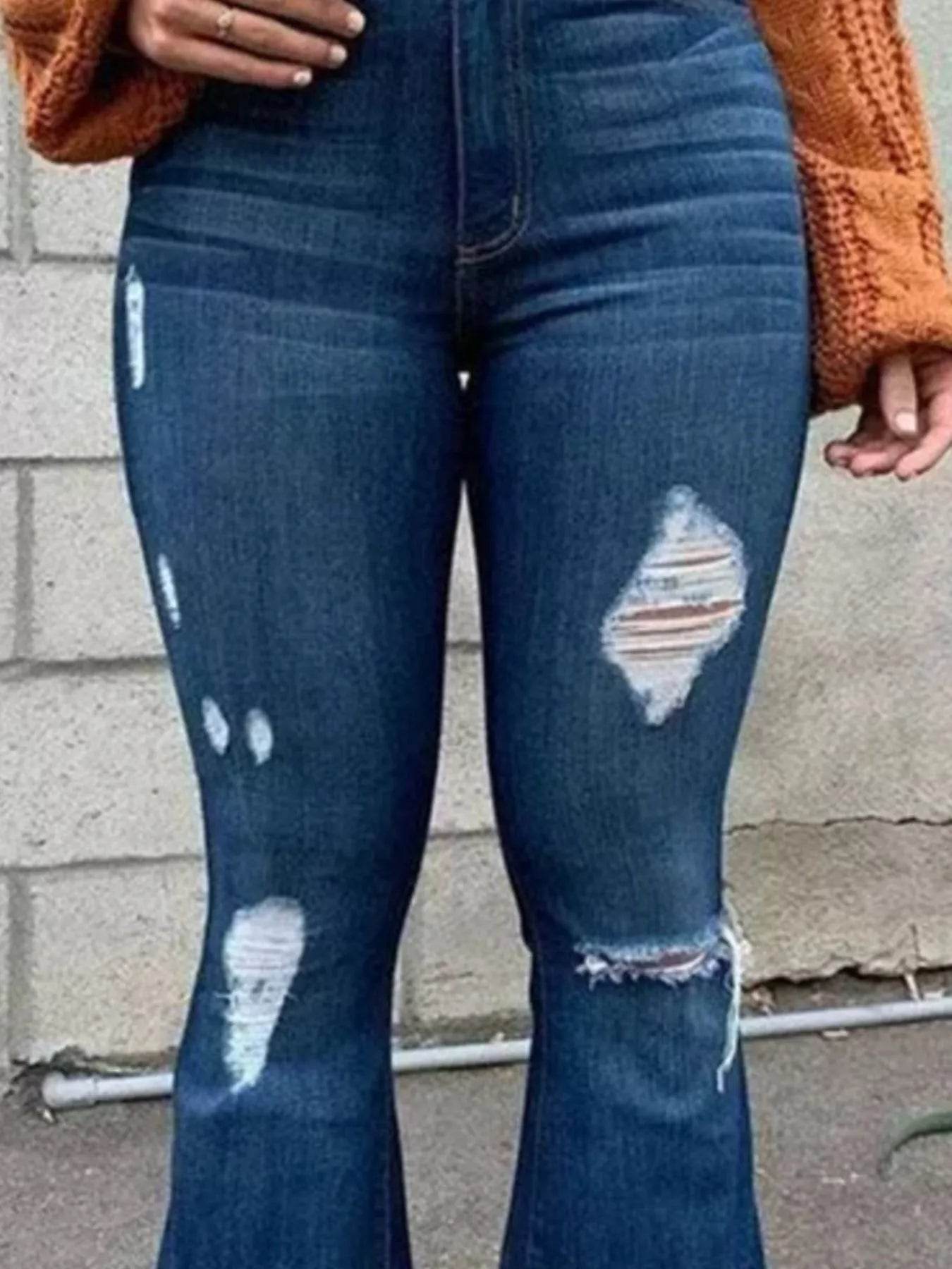 Full Size Distressed Raw Hem Flare Jeans Plus Size - Ultim8 Designs 4 U