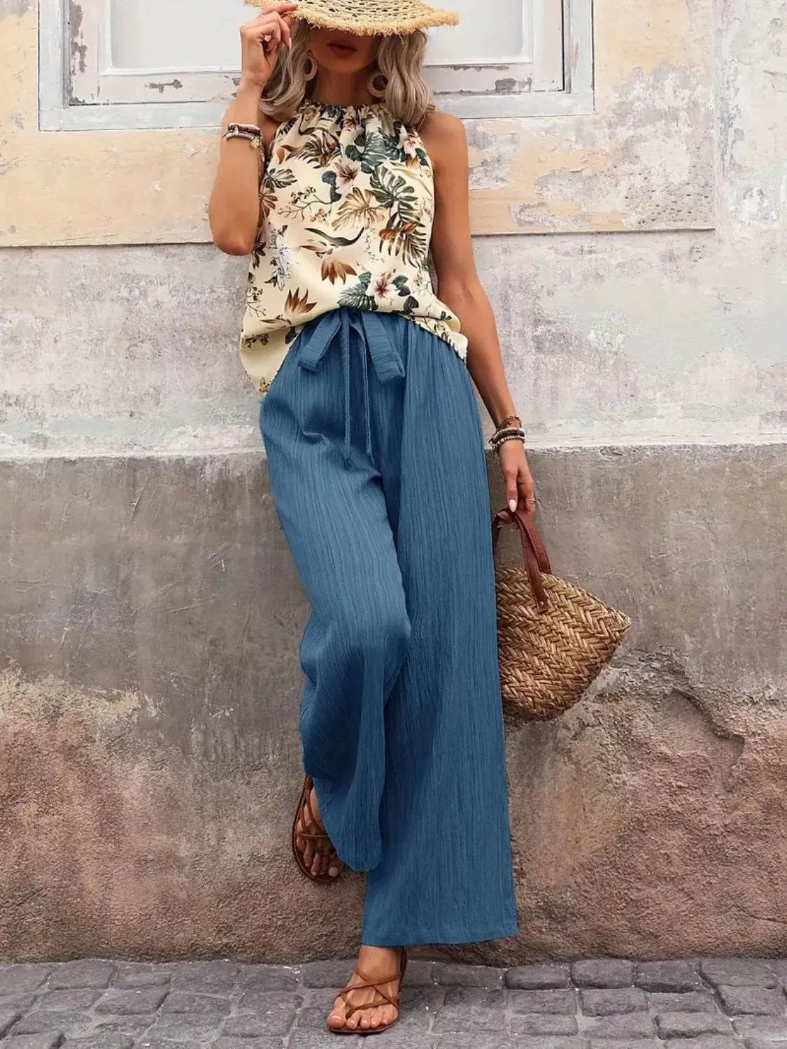 Printed Tank Top and Wide Leg Pants Set - Ultim8 Designs 4 U