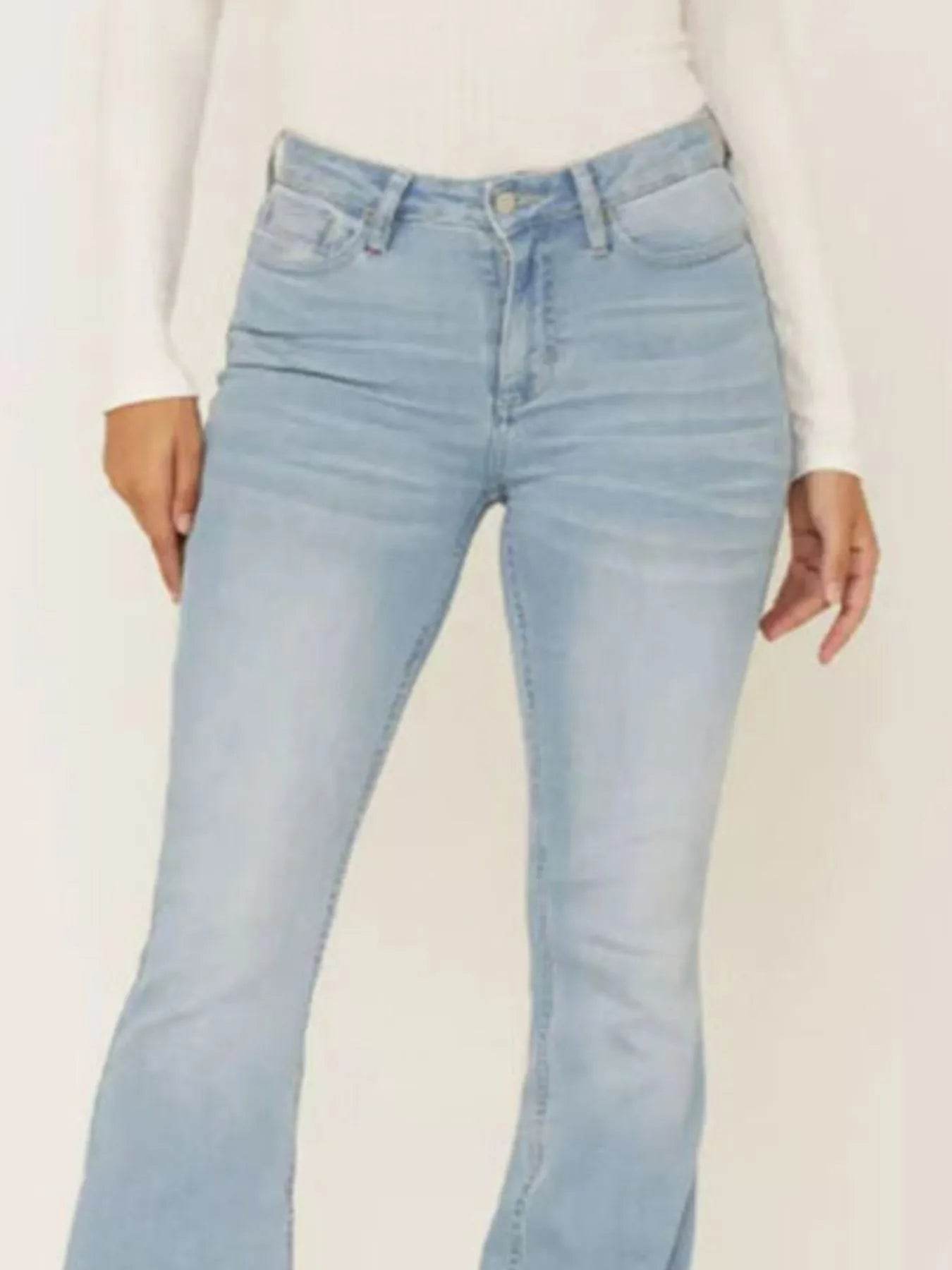 Full Size Wash Flare Jeans with Pockets Plus Size - Ultim8 Designs 4 U