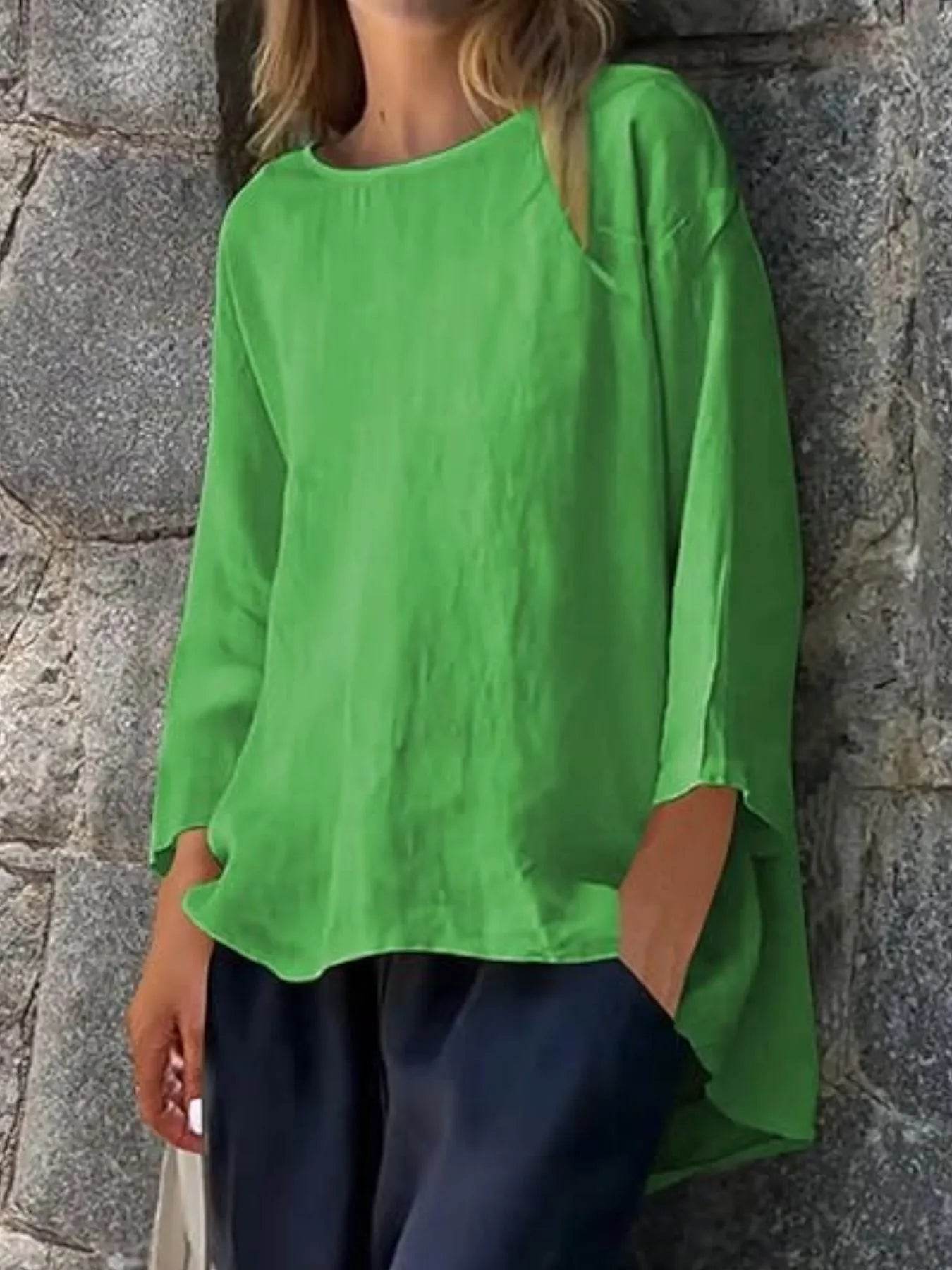 Full Size Round Neck Relaxed Fit Blouse Plus Size - Ultim8 Designs 4 U