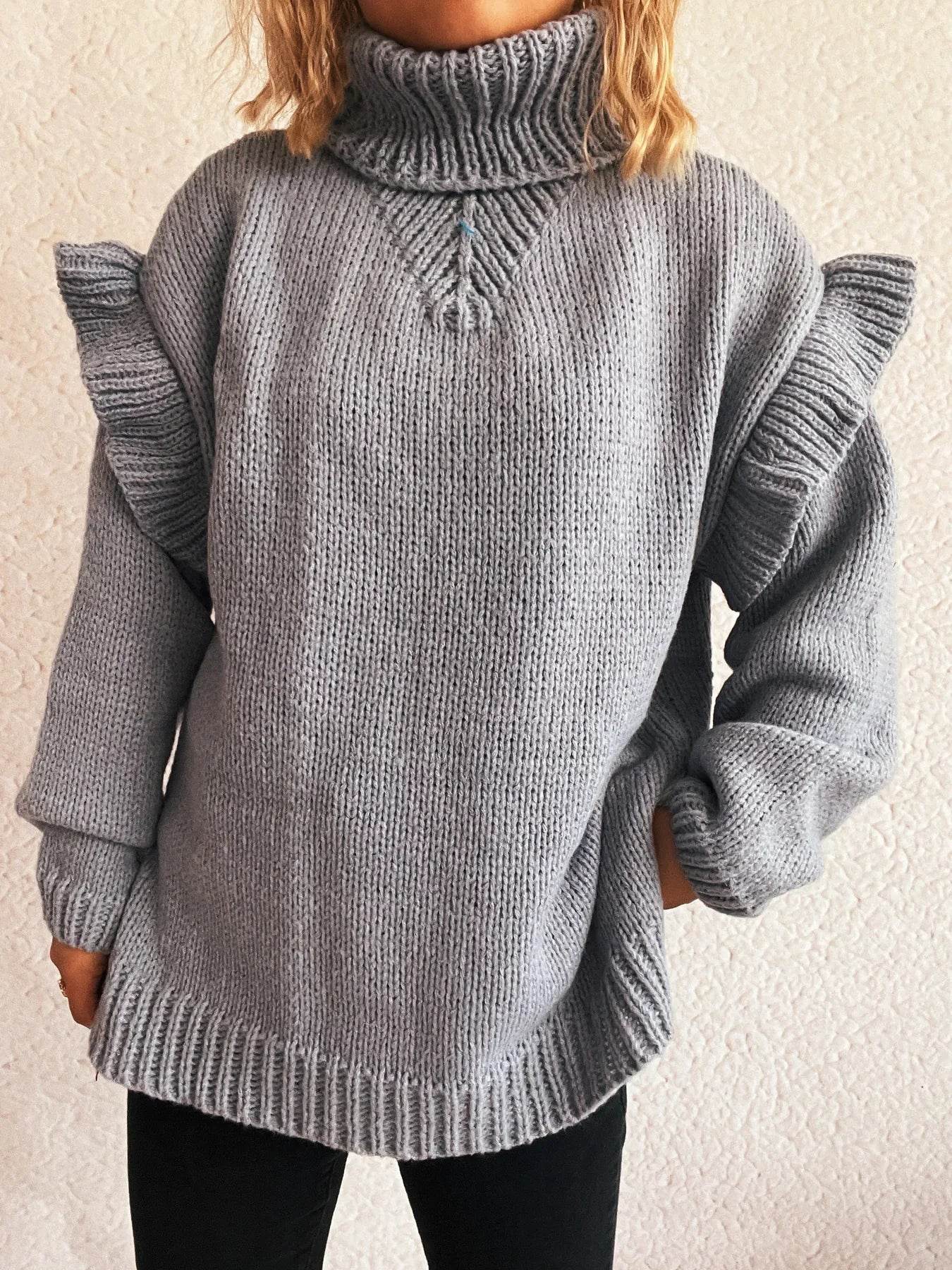 Ruffled Turtleneck Long Sleeve Sweater - Ultim8 Designs 4 U