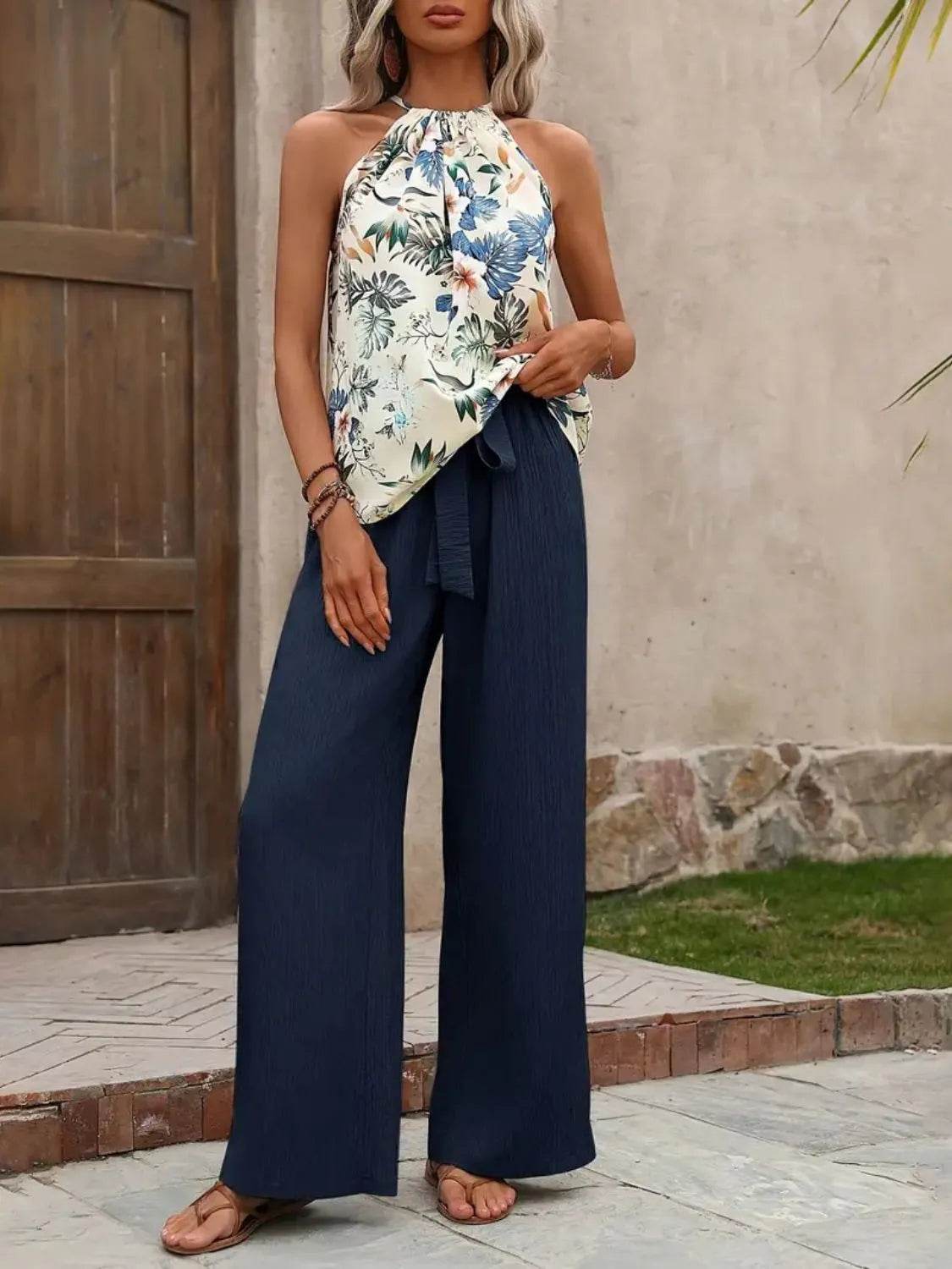 Printed Tank Top and Wide Leg Pants Set - Ultim8 Designs 4 U