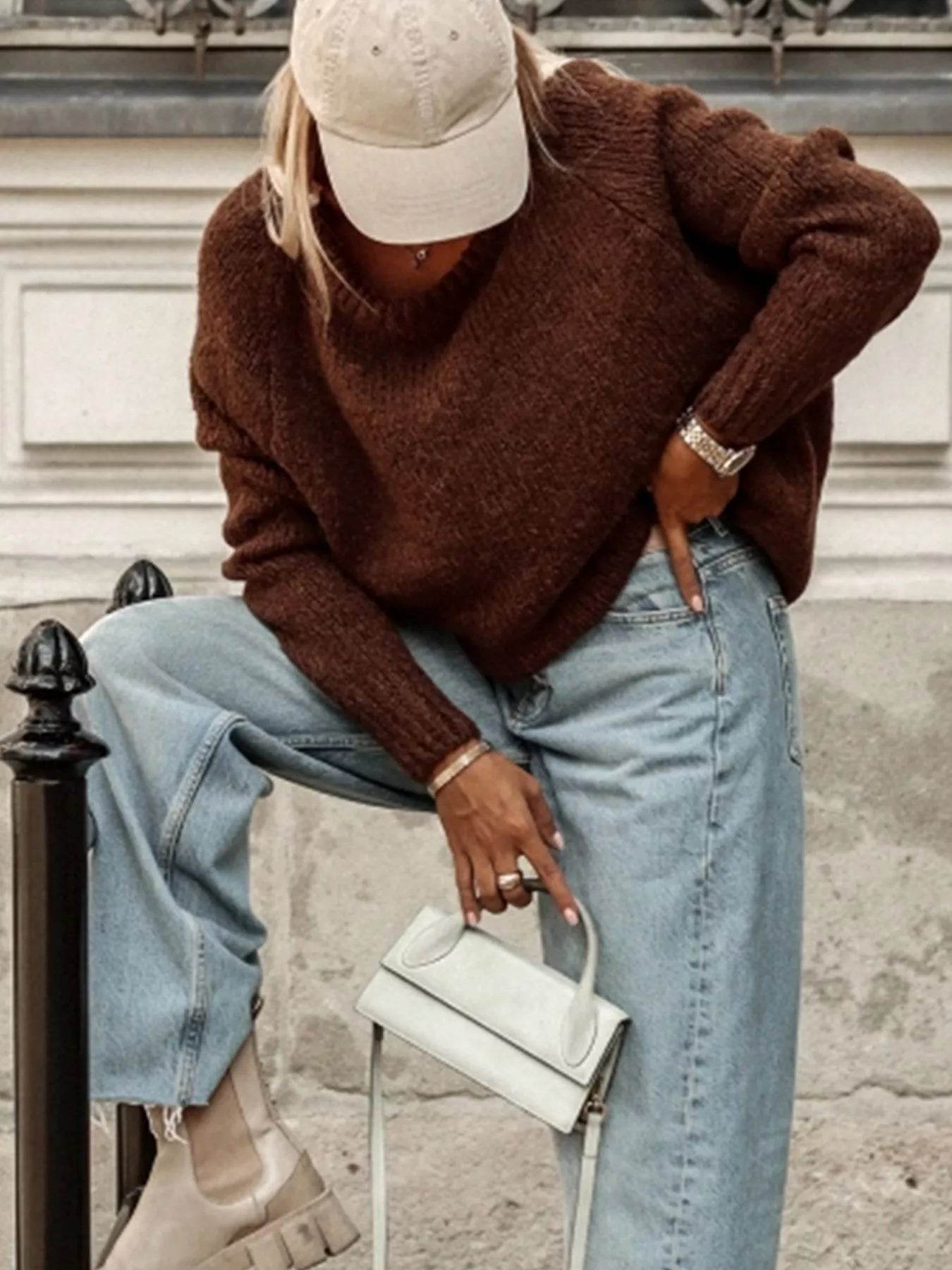 Round Neck Drop Shoulder Sweater - Ultim8 Designs 4 U