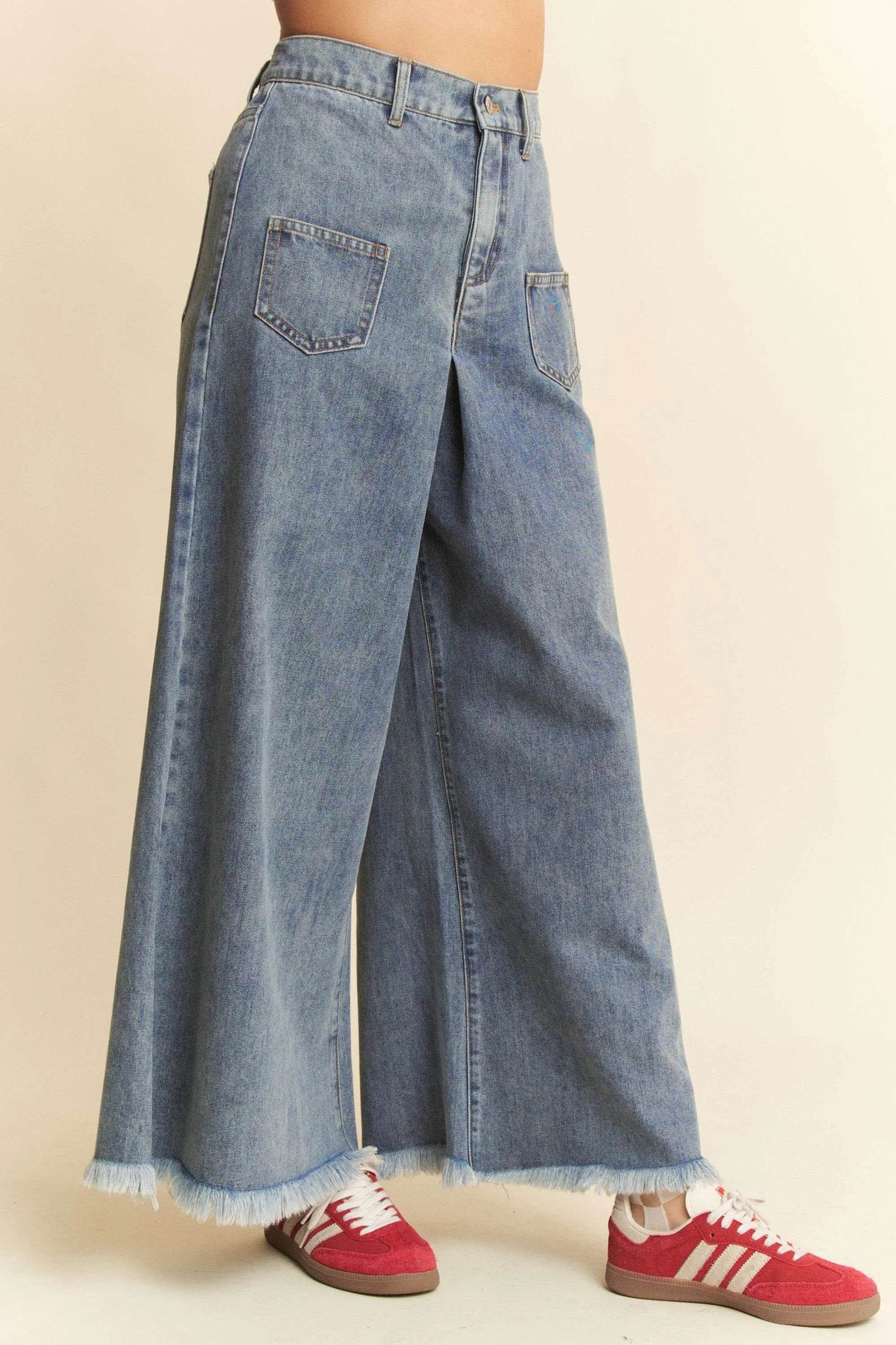 Davi & Dani Patch Pocket Wide Leg Culotte Jeans - Ultim8 Designs 4 U