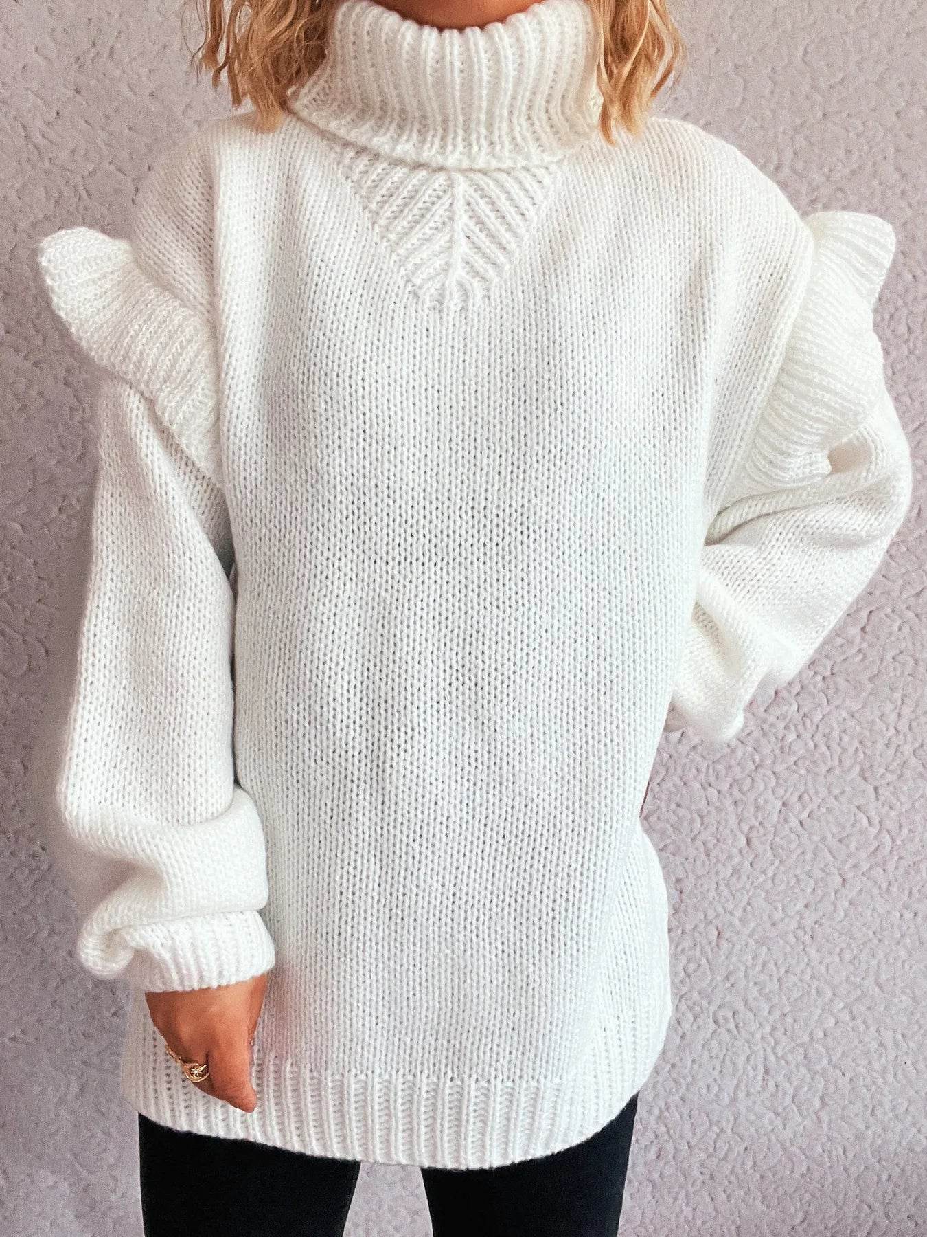 Ruffled Turtleneck Long Sleeve Sweater - Ultim8 Designs 4 U