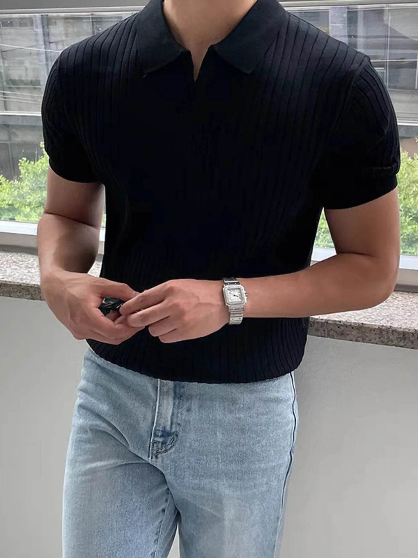 Men's Full Size Ribbed Short Sleeve Polo Plus Size - Ultim8 Designs 4 U