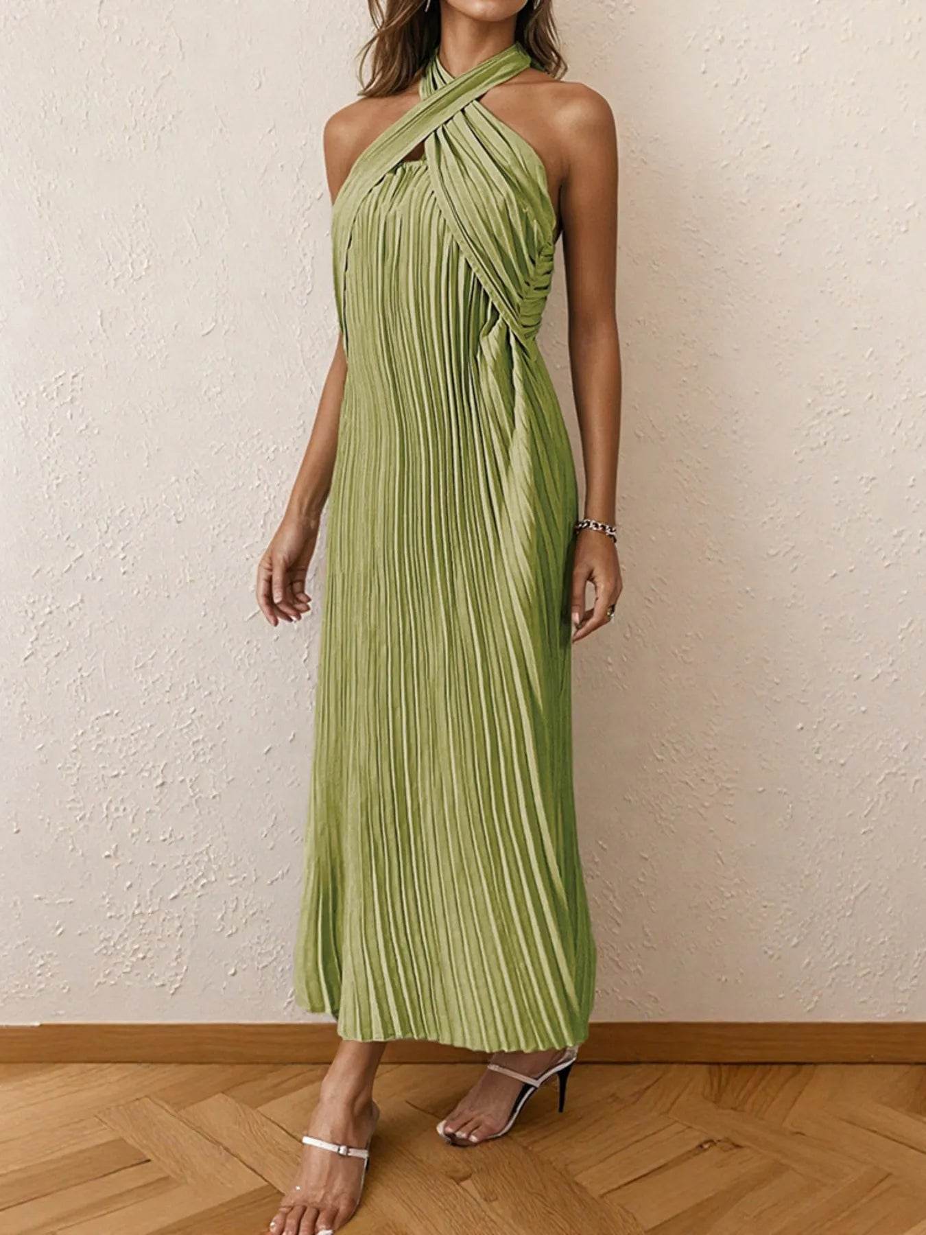 Pleated Halter Neck Midi Dress - Ultim8 Designs 4 U