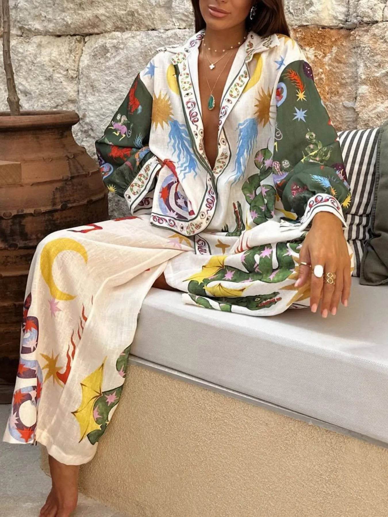 Printed Long Sleeve Shirt and Pants Set - Ultim8 Designs 4 U