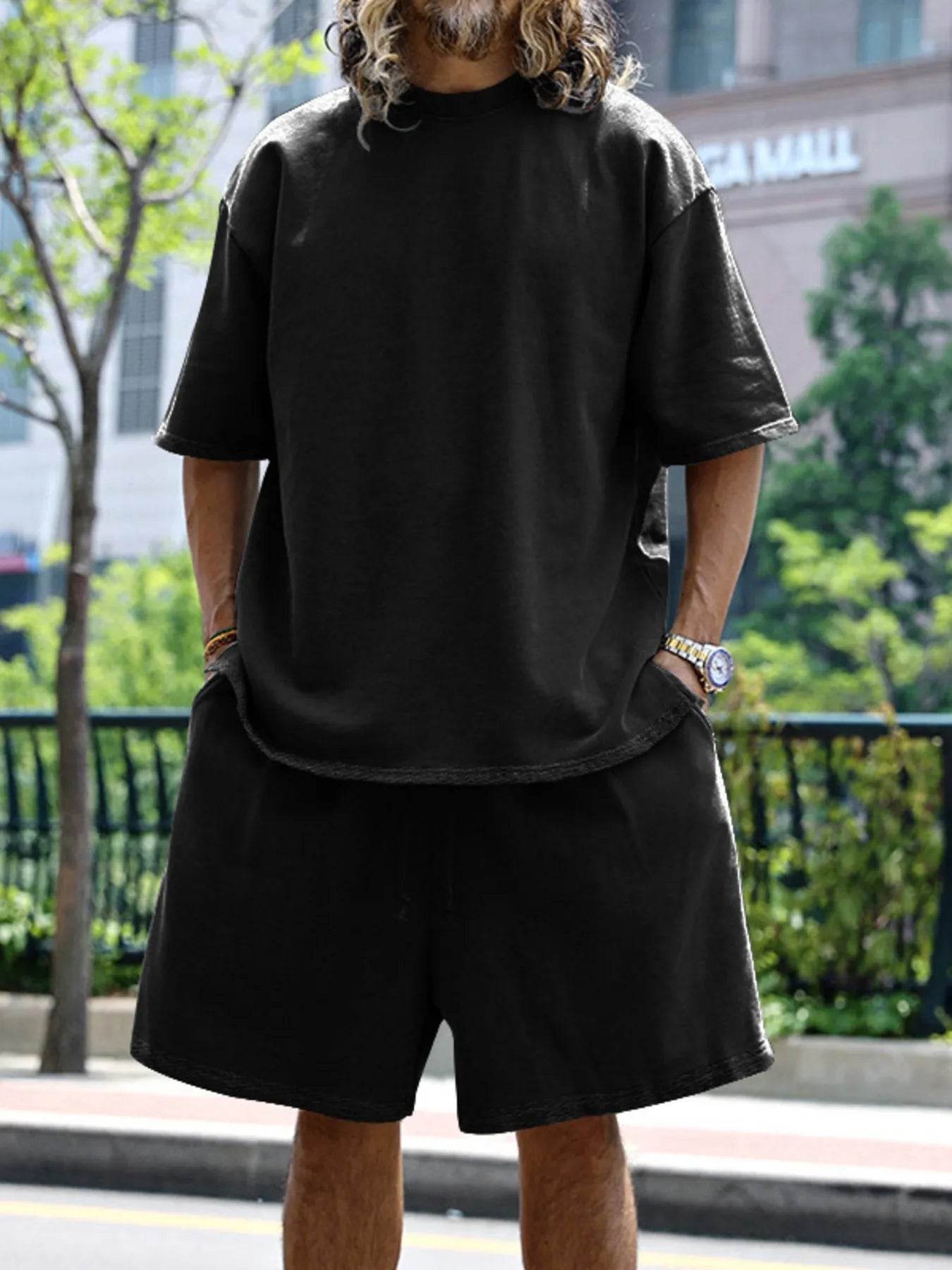 Men's Full Size Round Neck Short Sleeve Top and Shorts Set Plus Size - Ultim8 Designs 4 U