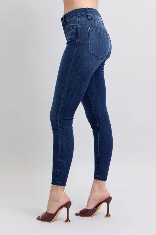 Judy Blue Full Size Mid Rise Skinny Jeans with Raw Hem Plus Size - Ultim8 Designs 4 U
