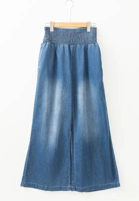 Smocked Wide Leg Jeans - Ultim8 Designs 4 U