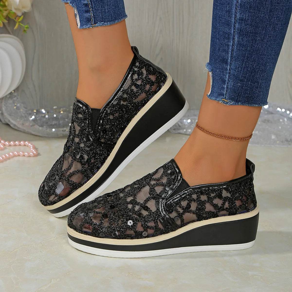 Mesh Platform Wedge Slip-Ons - Ultim8 Designs 4 U