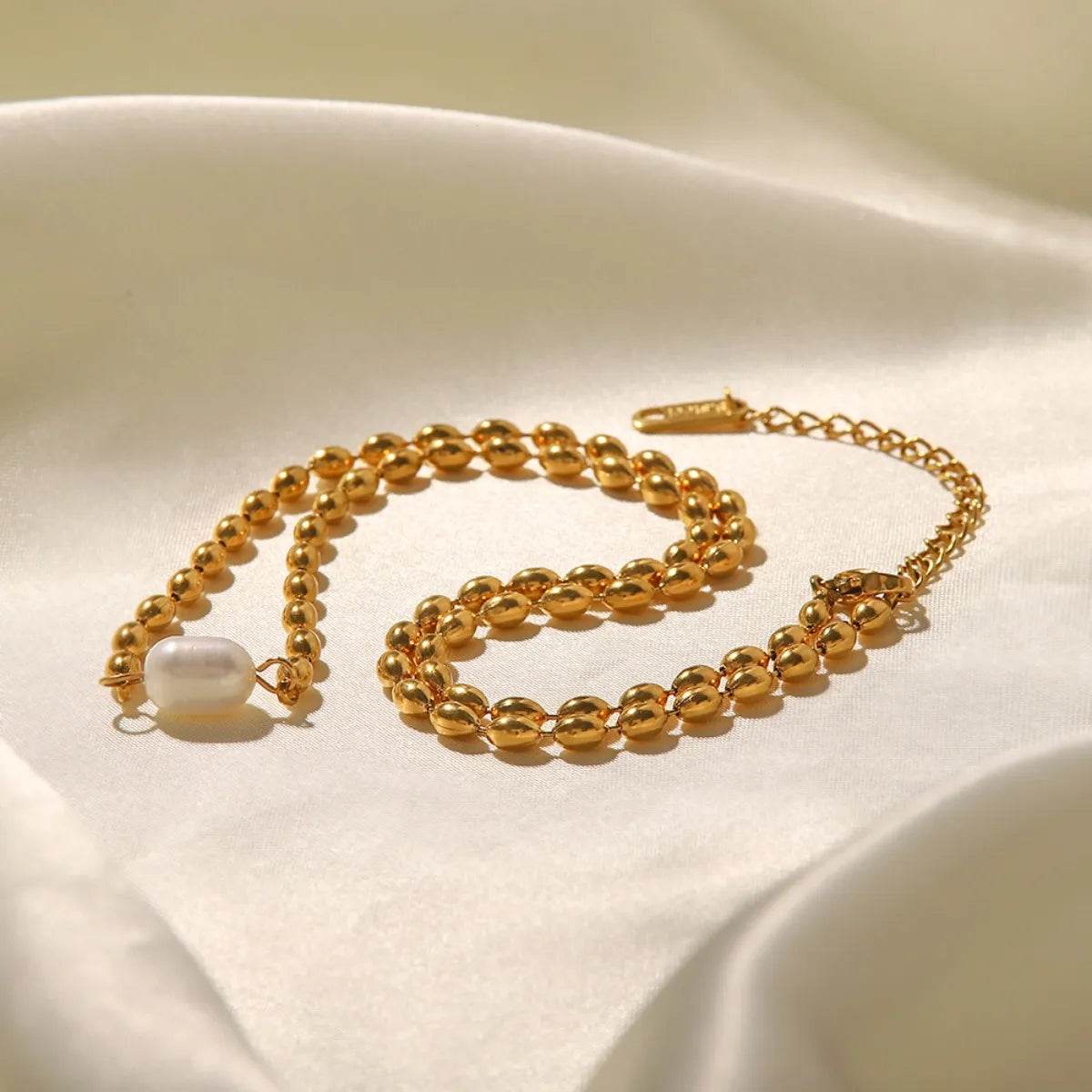 Pearl and Gold Chain Jewelry Set with Necklace and Bracelet - Ultim8 Designs 4 U