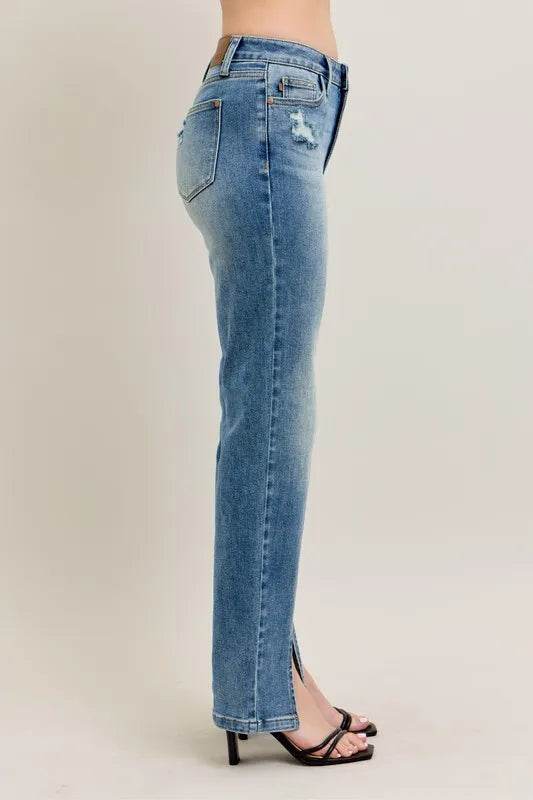 Judy Blue Full Size High Waist Vintage Wash Front Seam & Slit Straight Plus Size - Ultim8 Designs 4 U