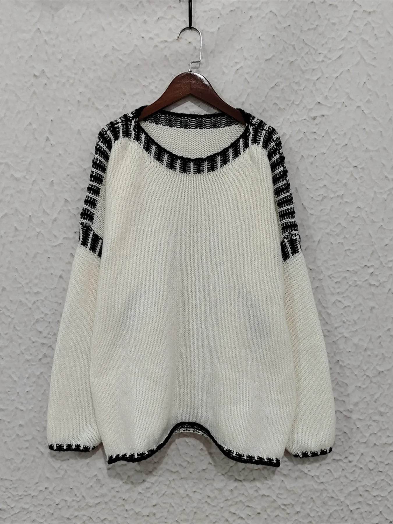 Contrast Trim Oversized Sweater - Ultim8 Designs 4 U