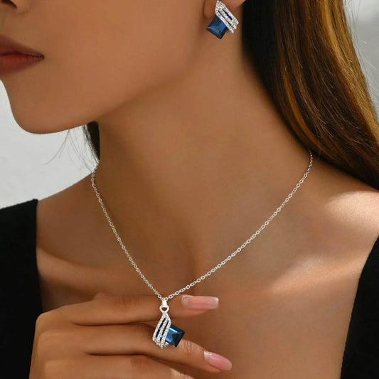 Stainless Steel Crystal Geometric Earrings and Necklace Jewelry Set - Ultim8 Designs 4 U
