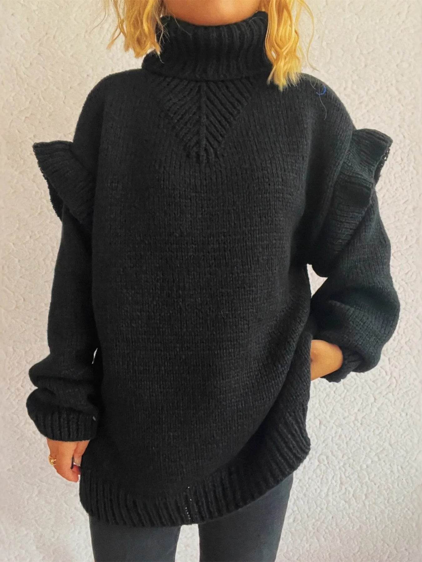 Ruffled Turtleneck Long Sleeve Sweater - Ultim8 Designs 4 U
