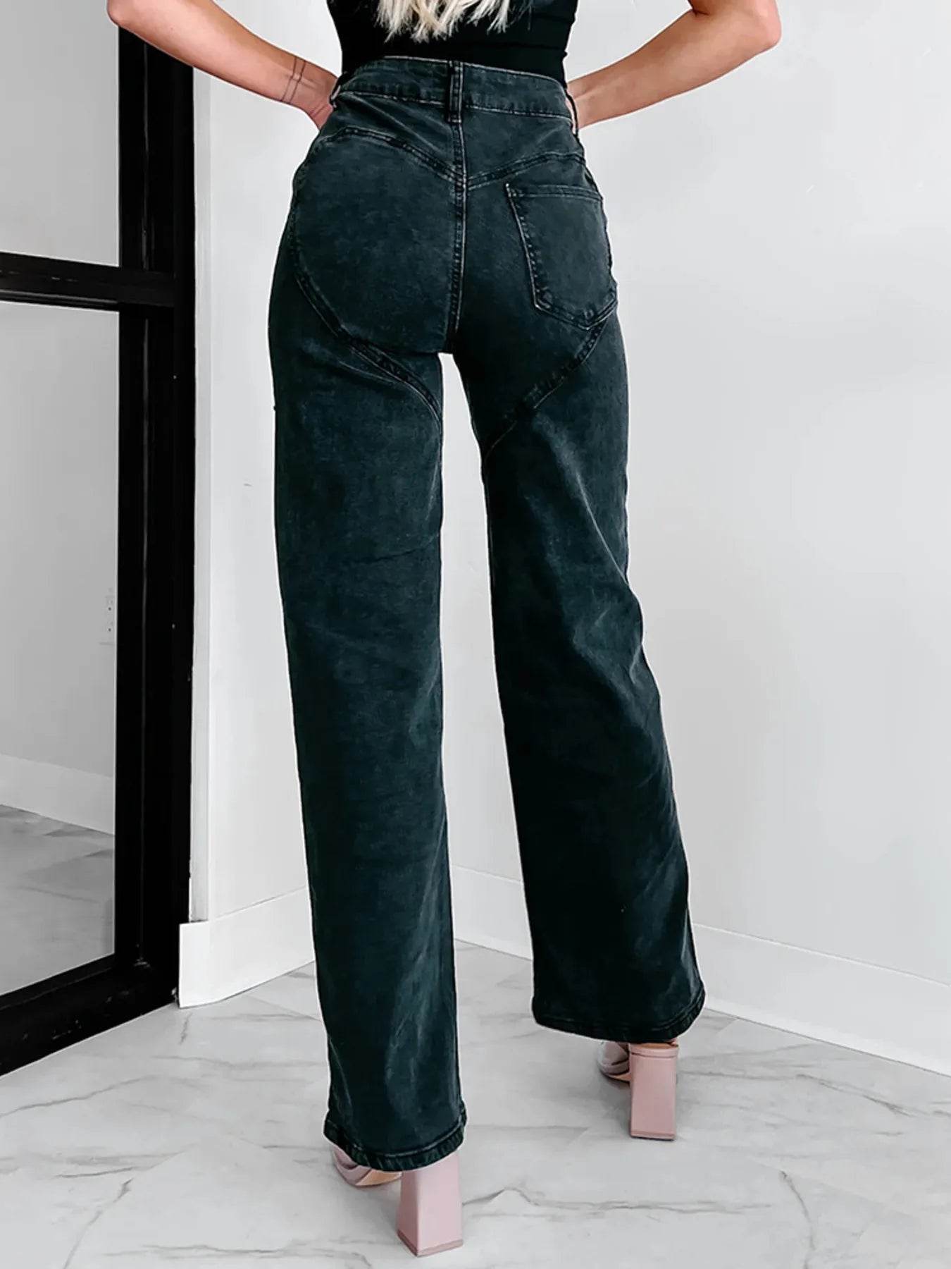 Ripped Wide Leg Wash Denim Jeans - Ultim8 Designs 4 U