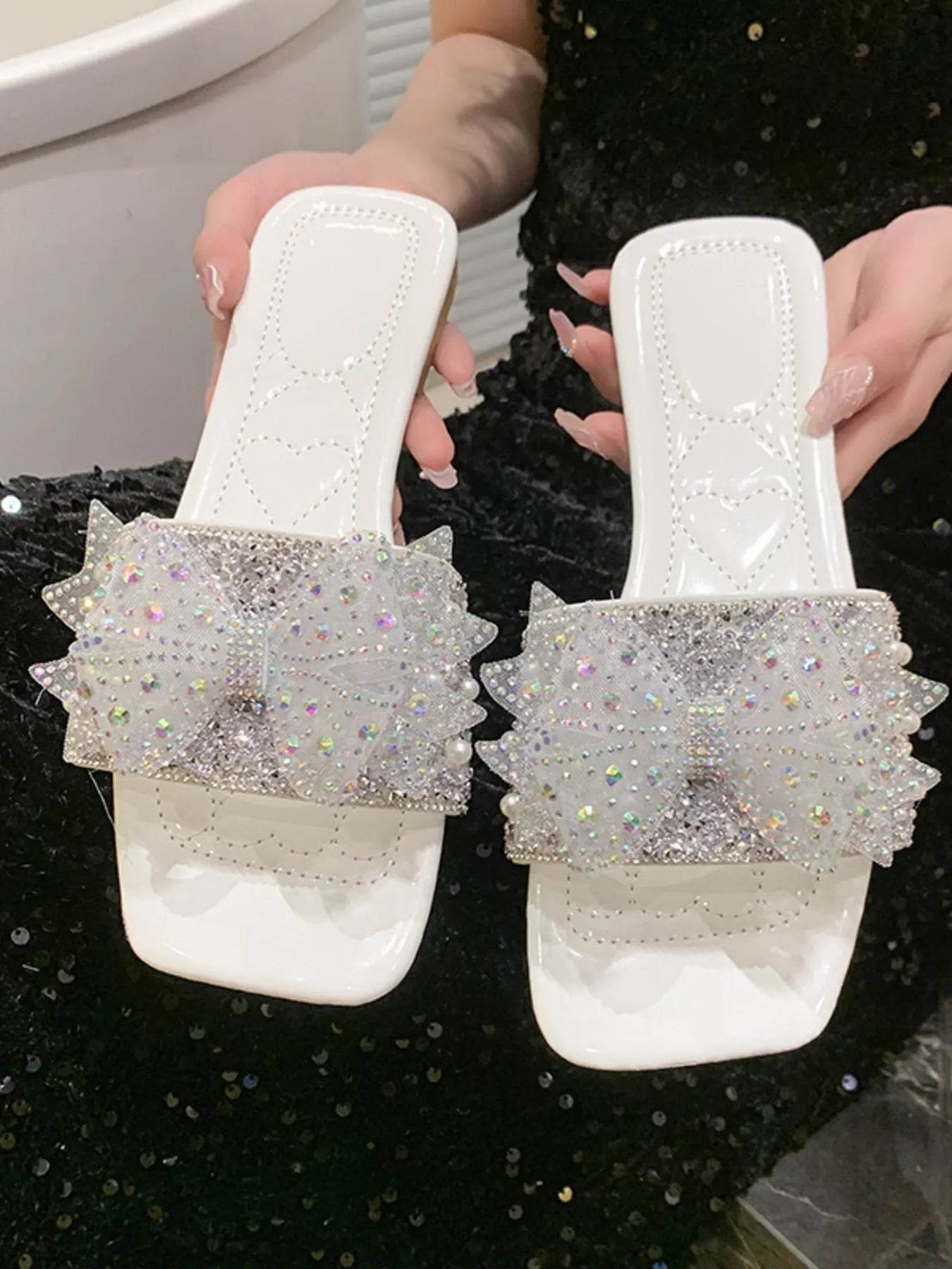 Rhinestone Embellished Flats Slip-On Sandals - Ultim8 Designs 4 U
