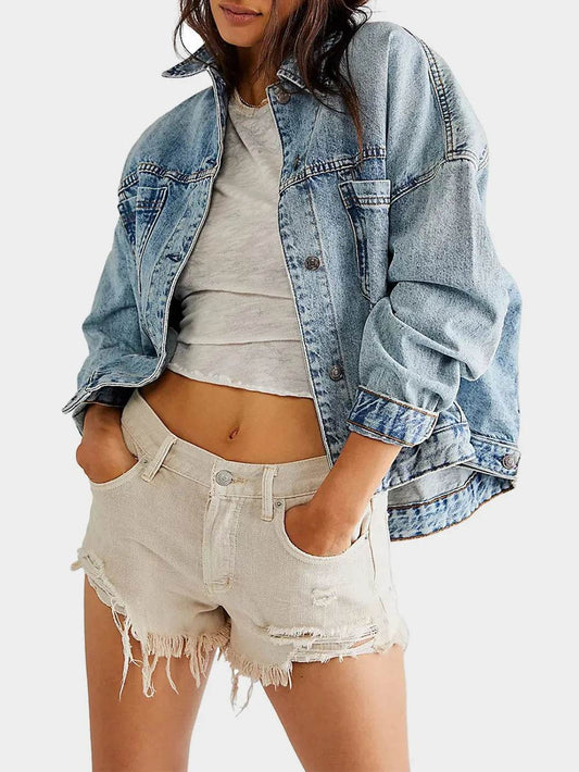 Button Up Long Sleeve Denim Jacket - Ultim8 Designs 4 U